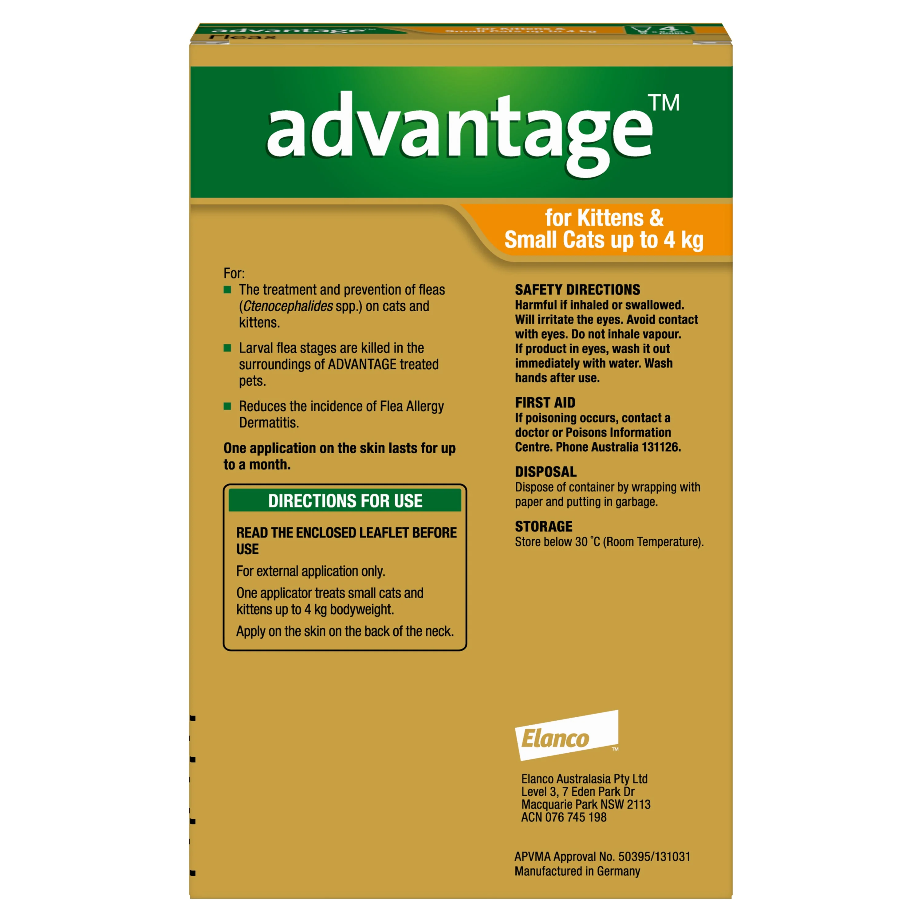 Advantage Flea Treatment for Cats 0-4kg Orange 4 Pack - Image 3