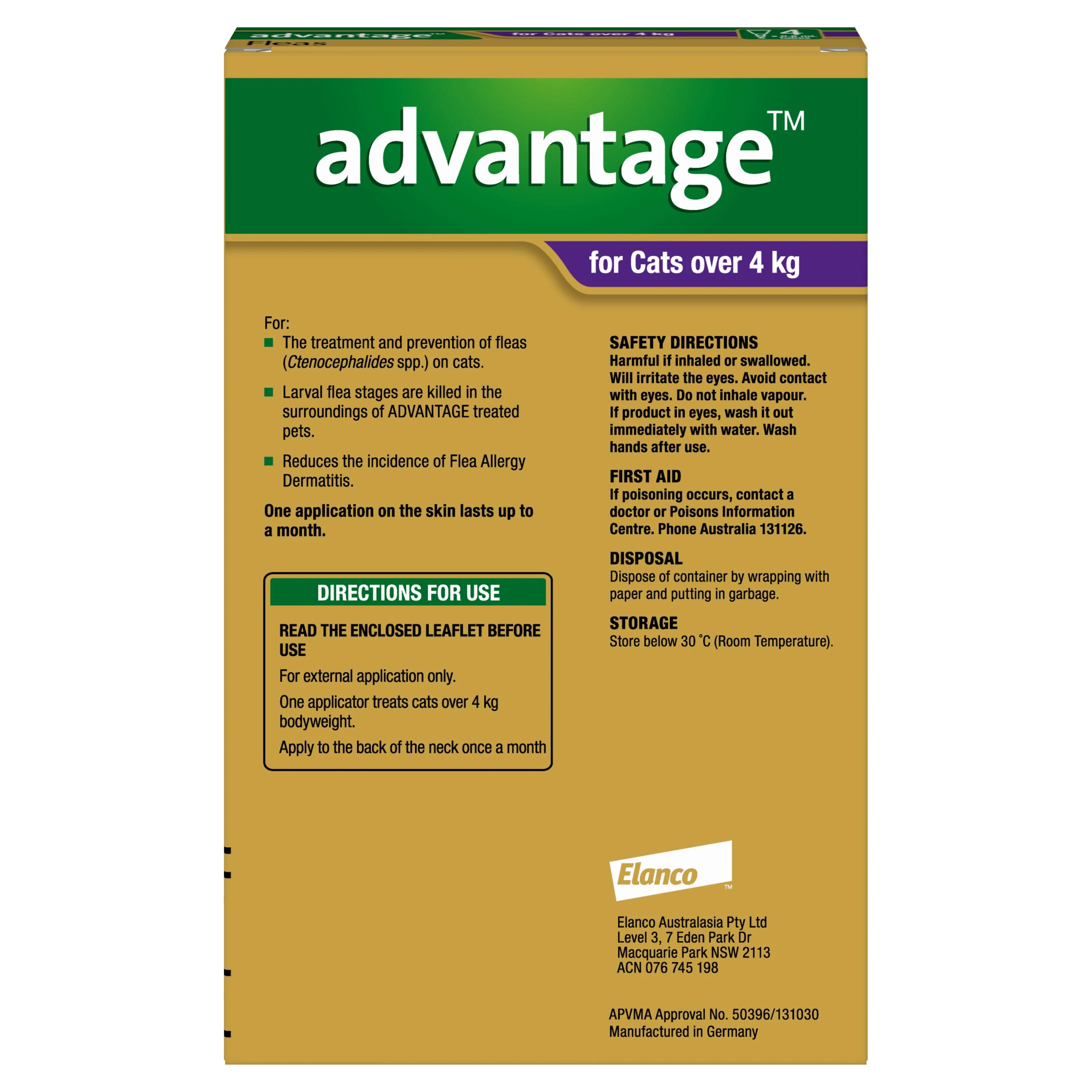 Advantage Flea Treatment for Cats 4kg Purple 4 Pack - Image 3