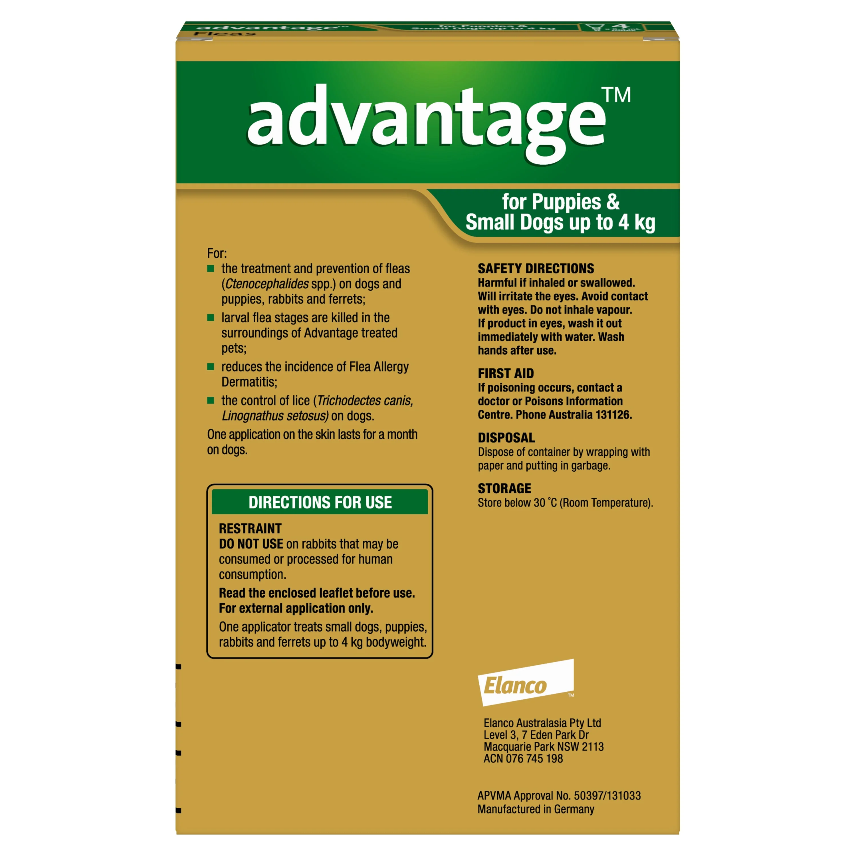 Advantage Flea Treatment for Dogs 0-4kg Green 4 Pack - Image 3