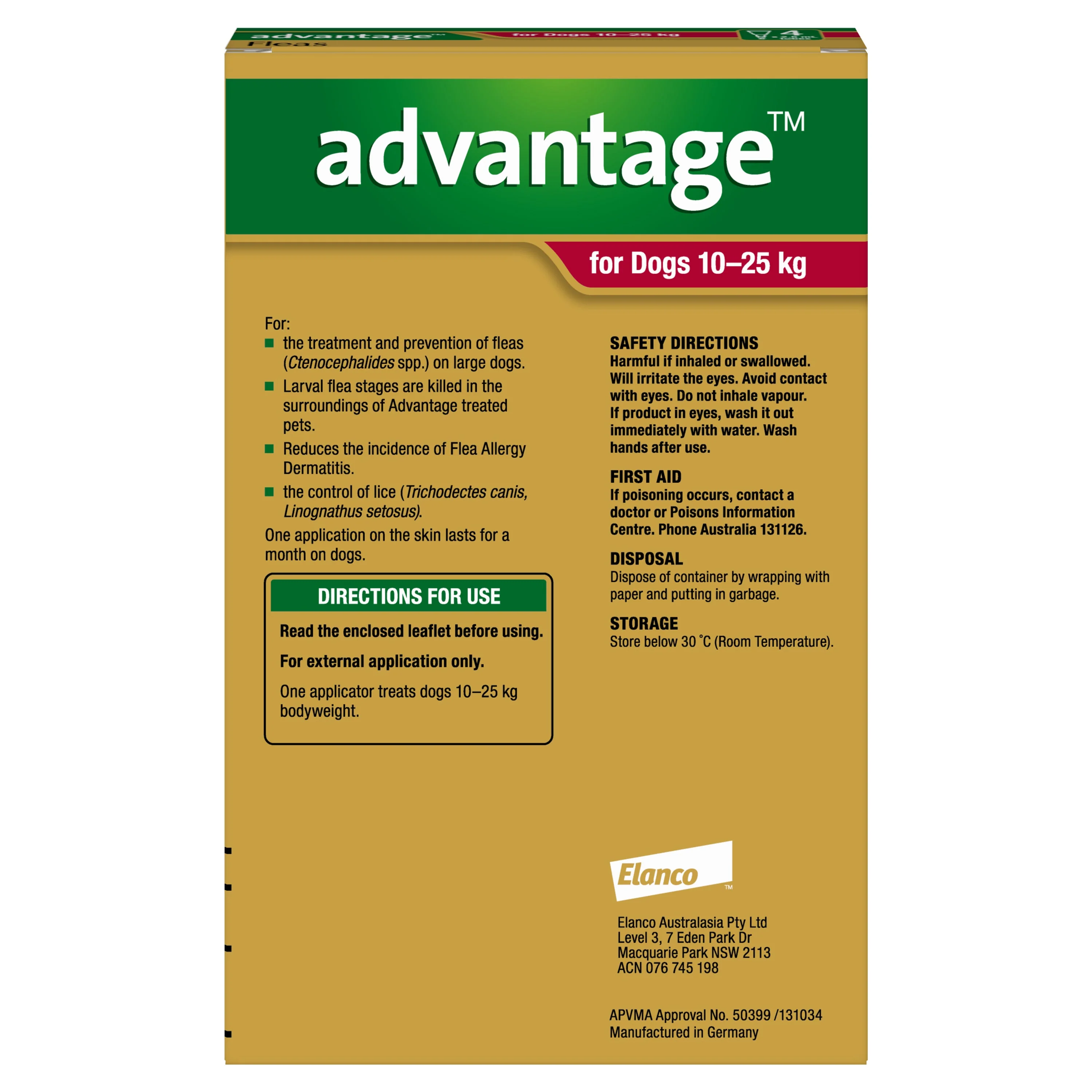 Advantage Flea Treatment for Dogs 10-25kg Red 4 Pack - Image 3