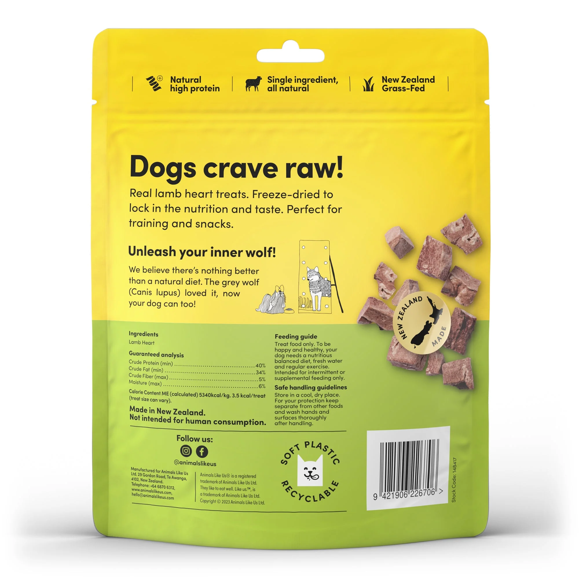 Animals Like Us Grass-Fed Lamb Heart Freeze Dried Dog Treats 85g - Image 3