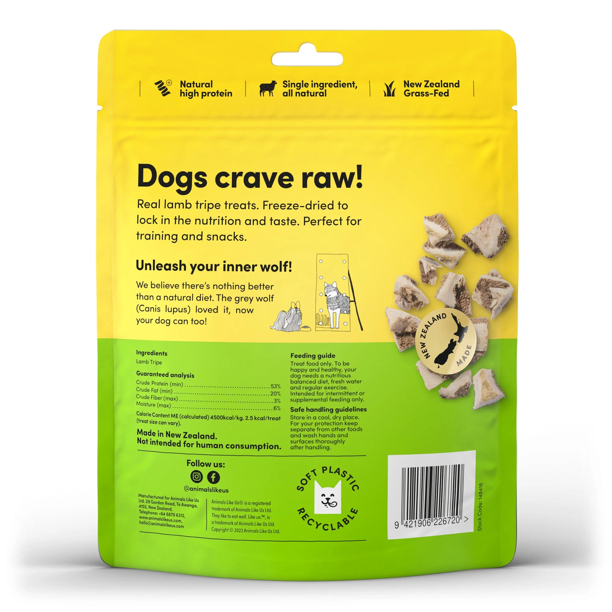 Animals Like Us Grass-Fed Lamb Tripe Freeze Dried Dog Treats 60g - Image 3