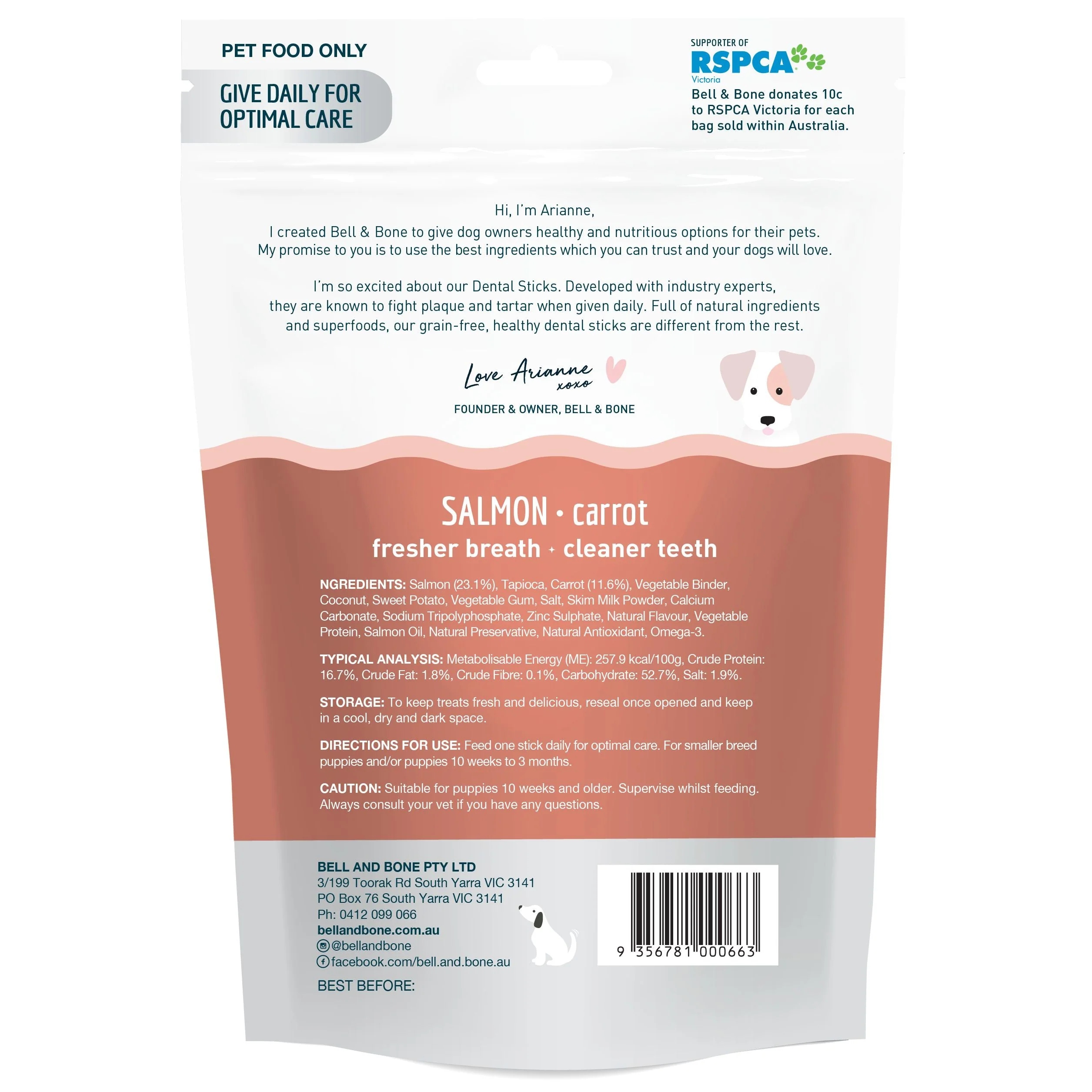 Bell and Bone Dental Sticks Salmon for Small Puppies 80g - Image 2