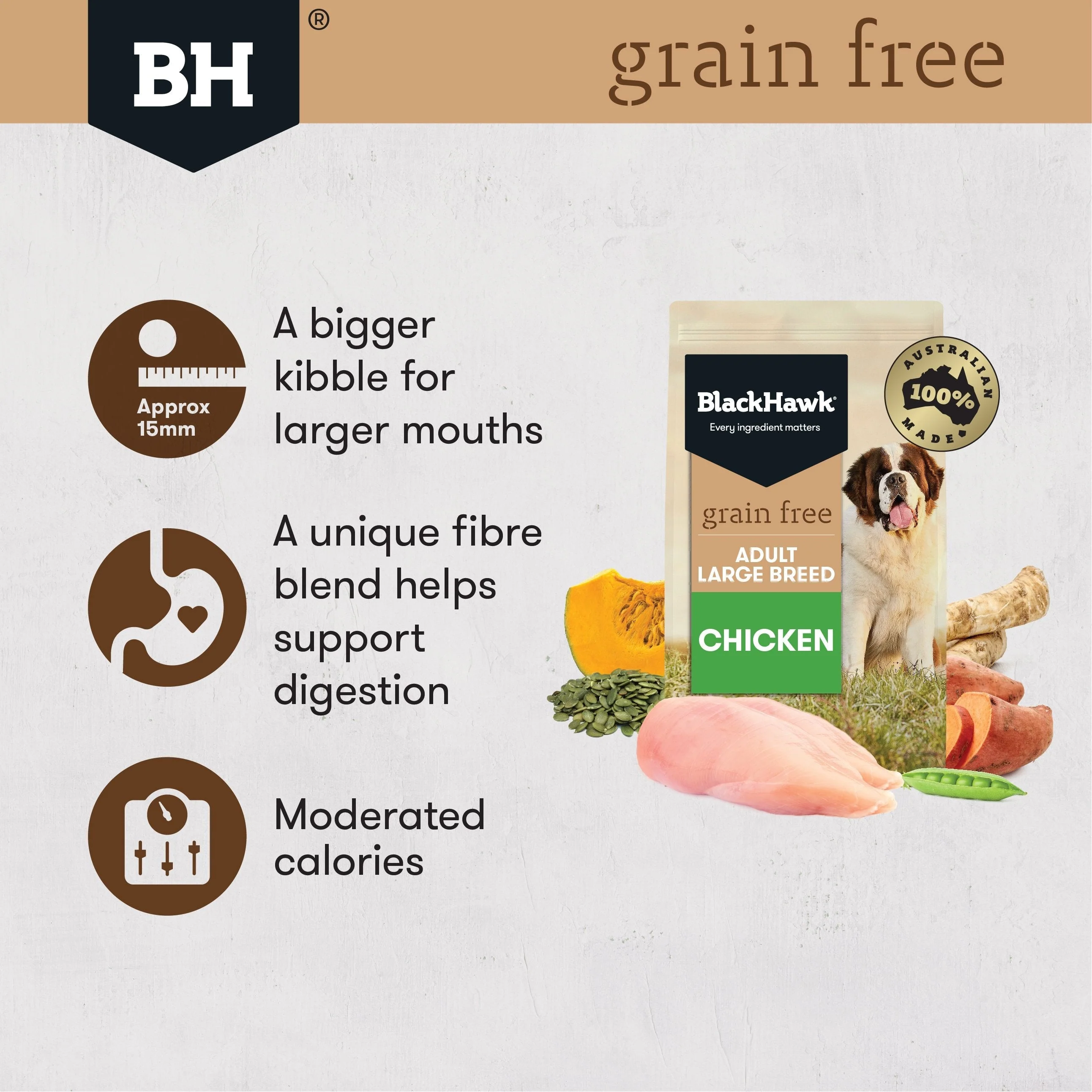 Black Hawk Grain Free Chicken Large Breed Dry Dog Food 15kg - Image 3