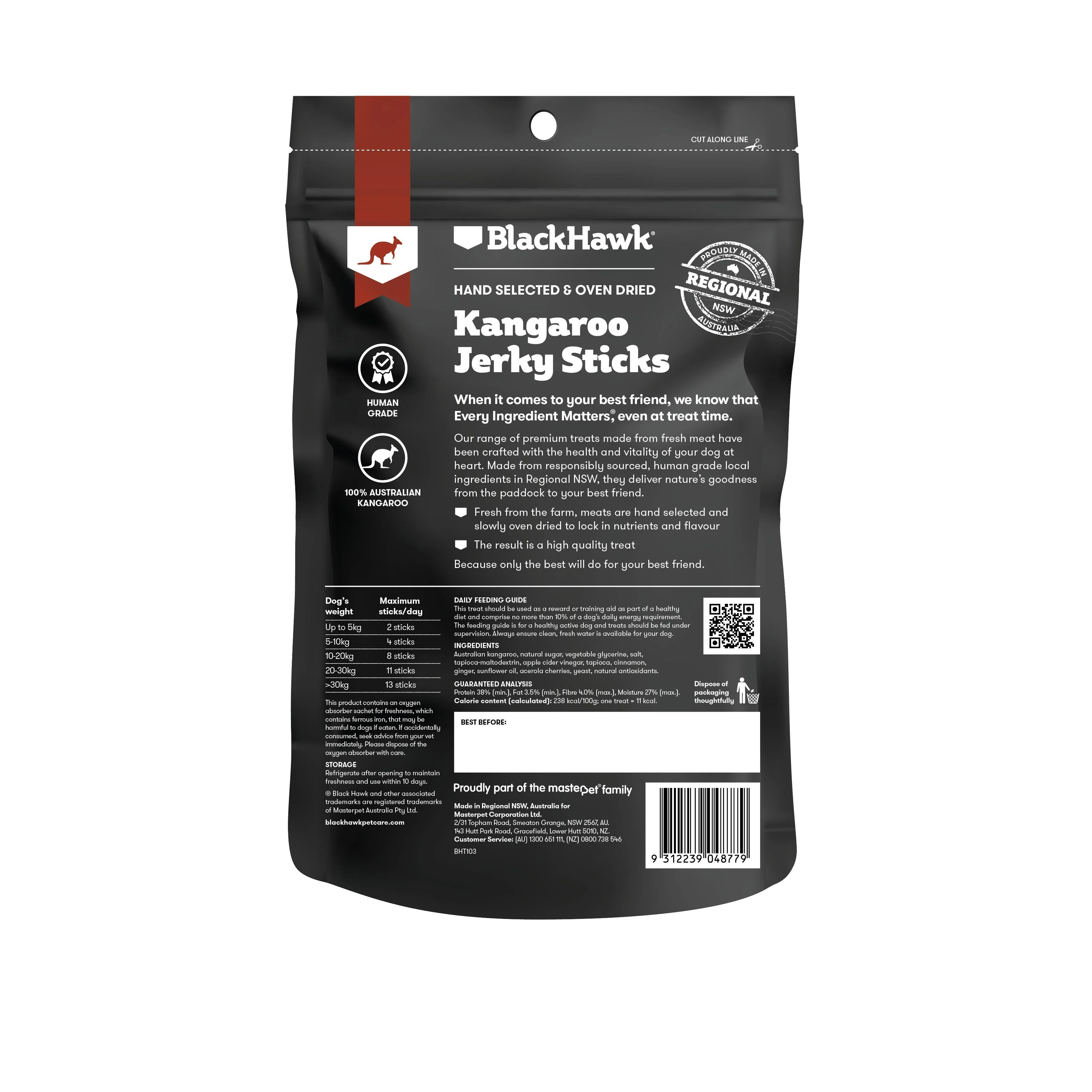 Black Hawk Dog Treats Kangaroo Jerky Sticks 100g - Image 3
