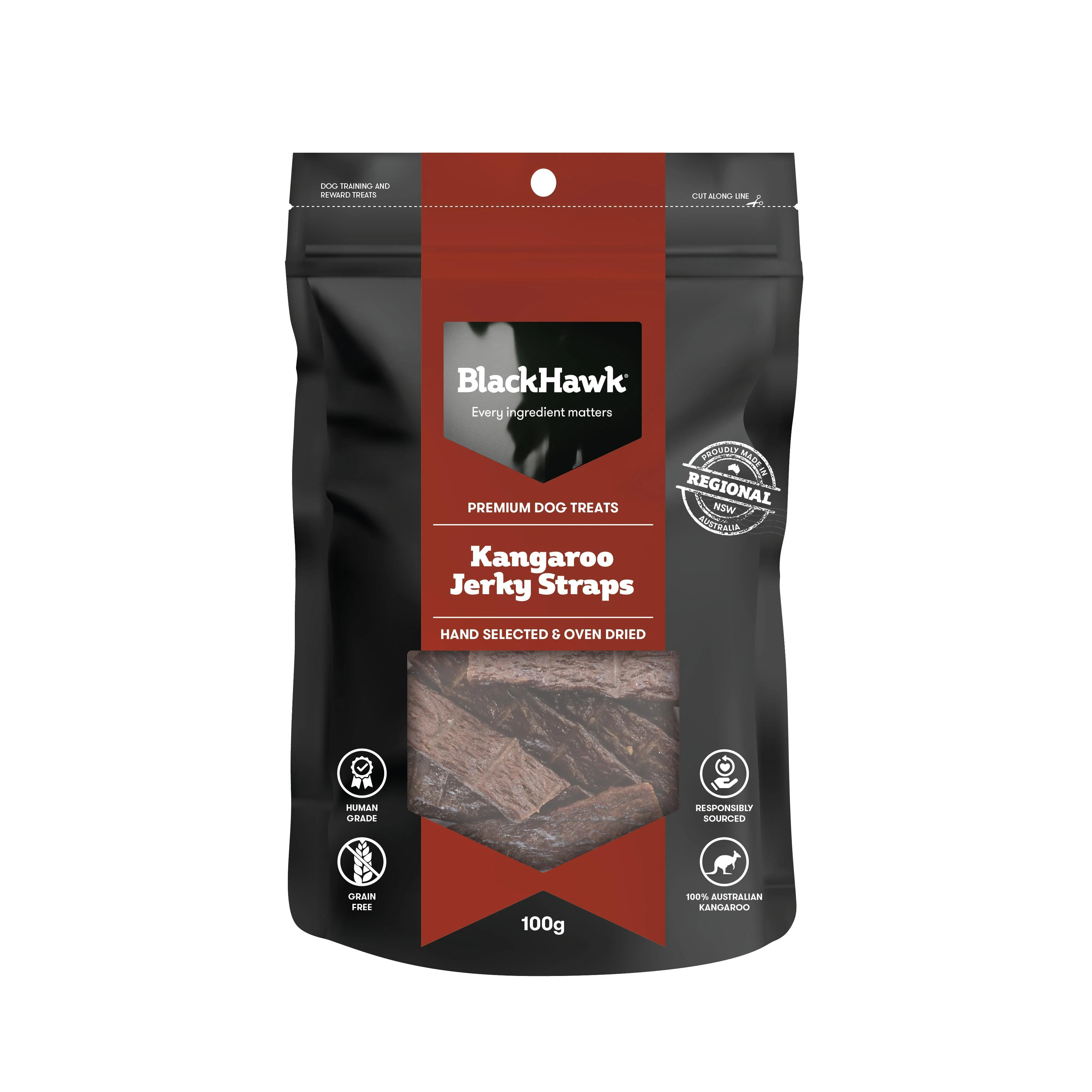 Black Hawk Dog Treats Kangaroo Jerky Straps 100g - Image 2