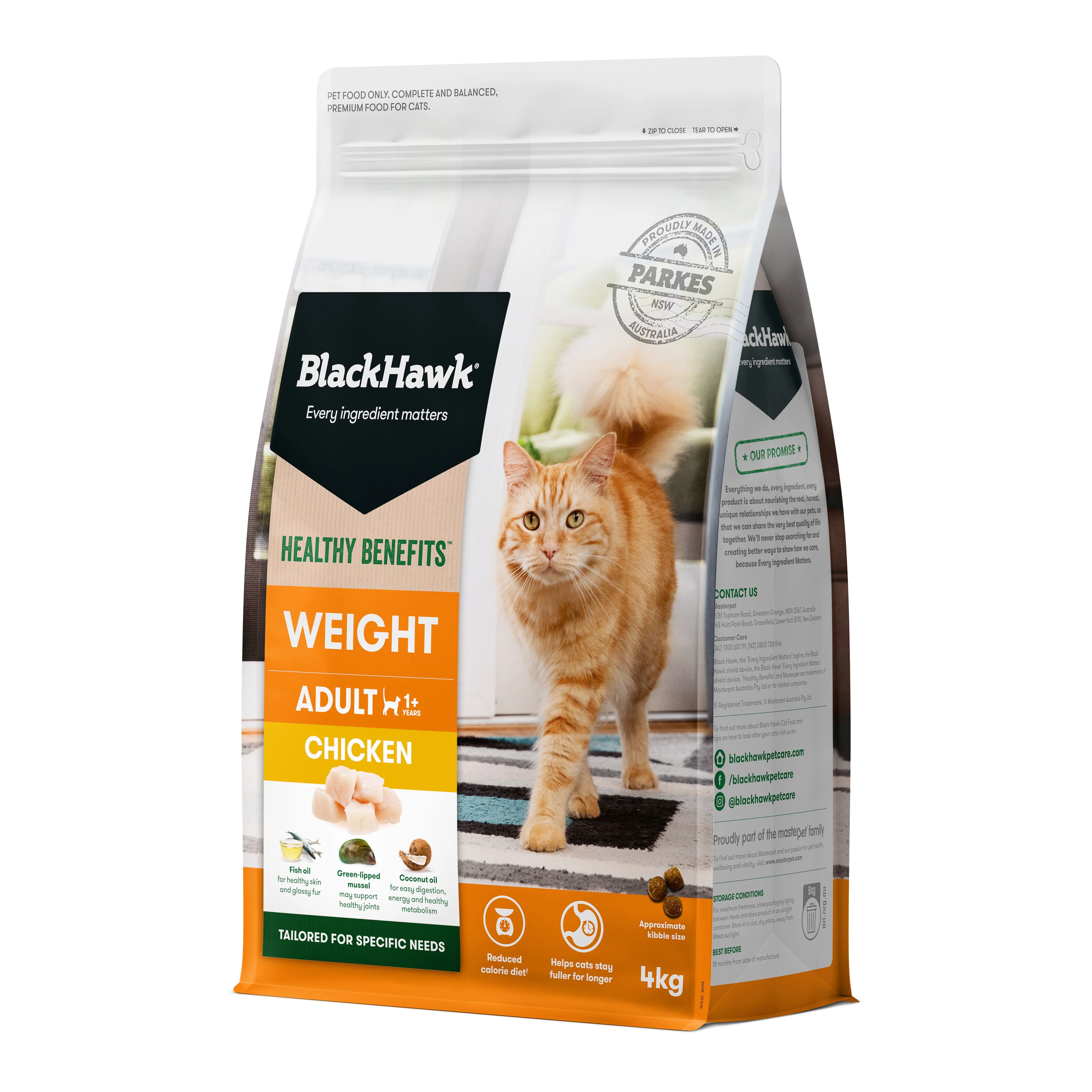 Black Hawk Healthy Benefits Weight Management Chicken Cat Dry Food 4kg - Image 3