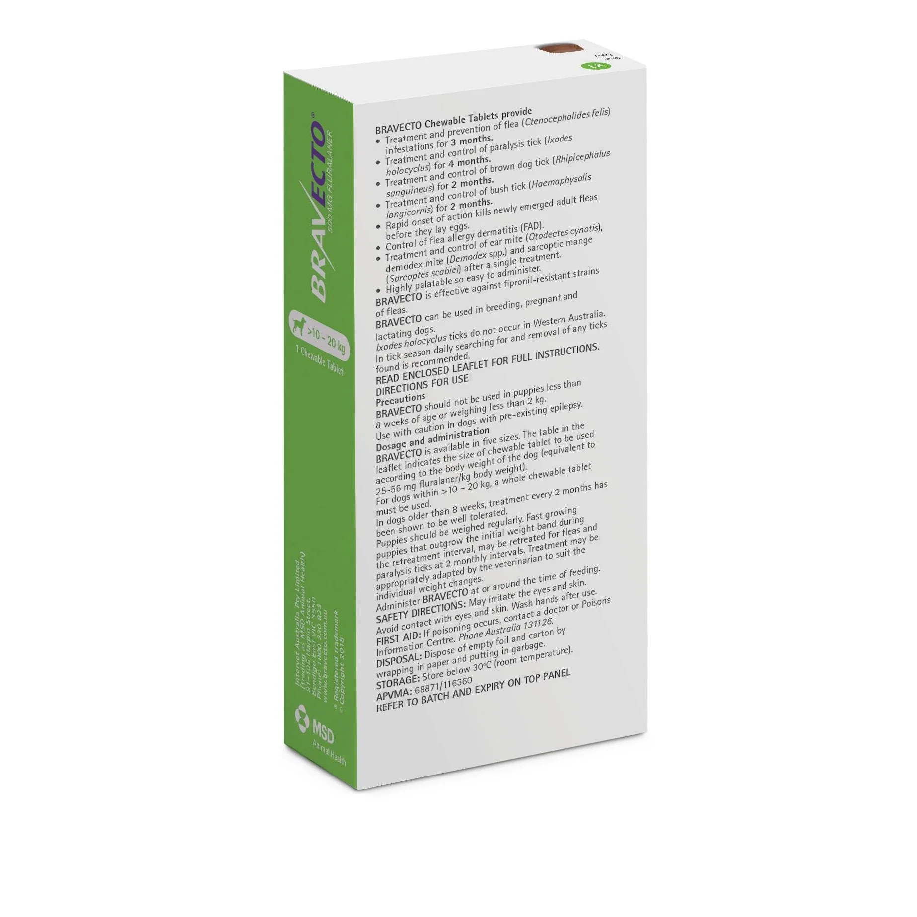 Bravecto Flea and Tick Chew for Medium Dogs 10kg-20kg Green - Image 3
