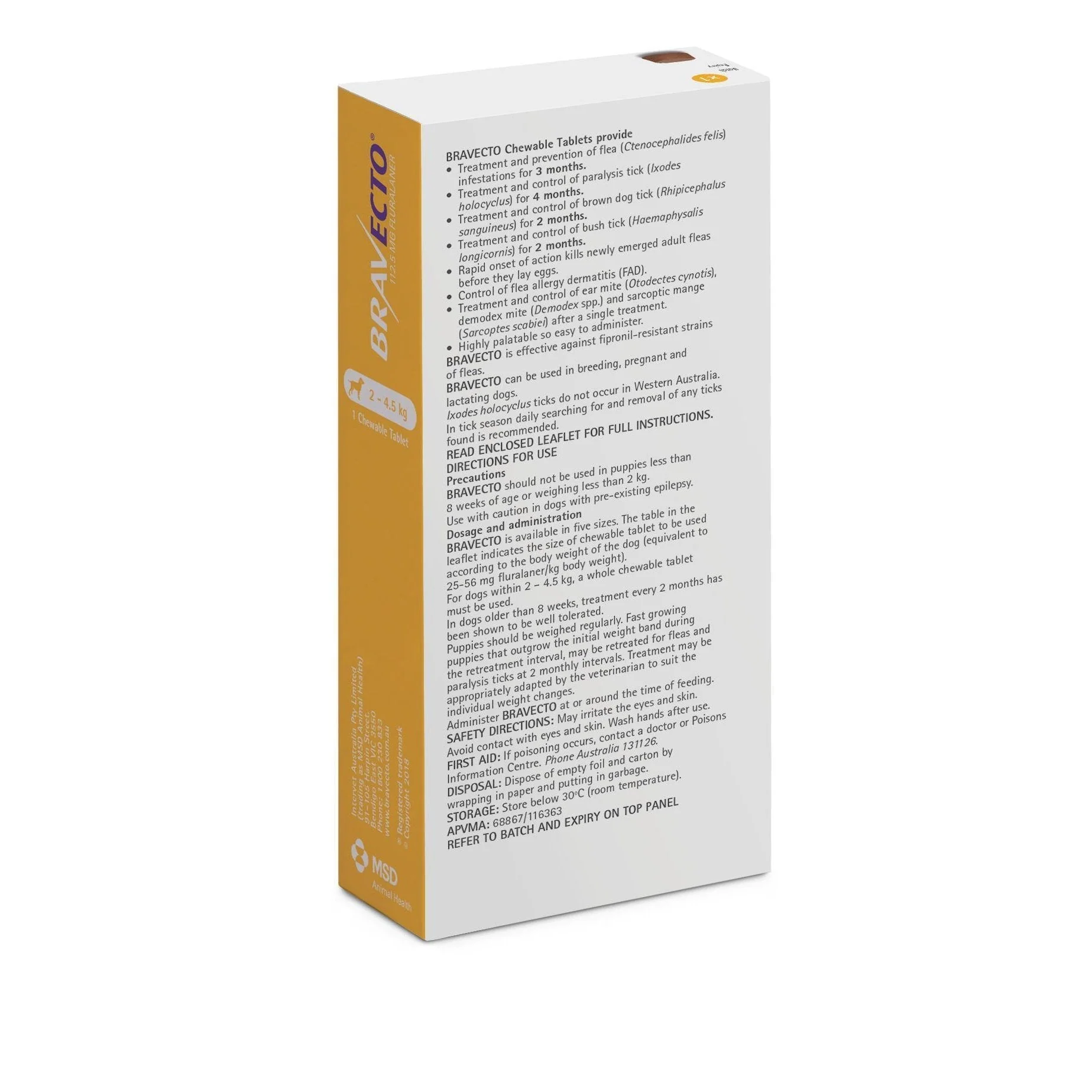 Bravecto Flea and Tick Chew for Extra Small Dogs 2.4kg-5kg Yellow - Image 3