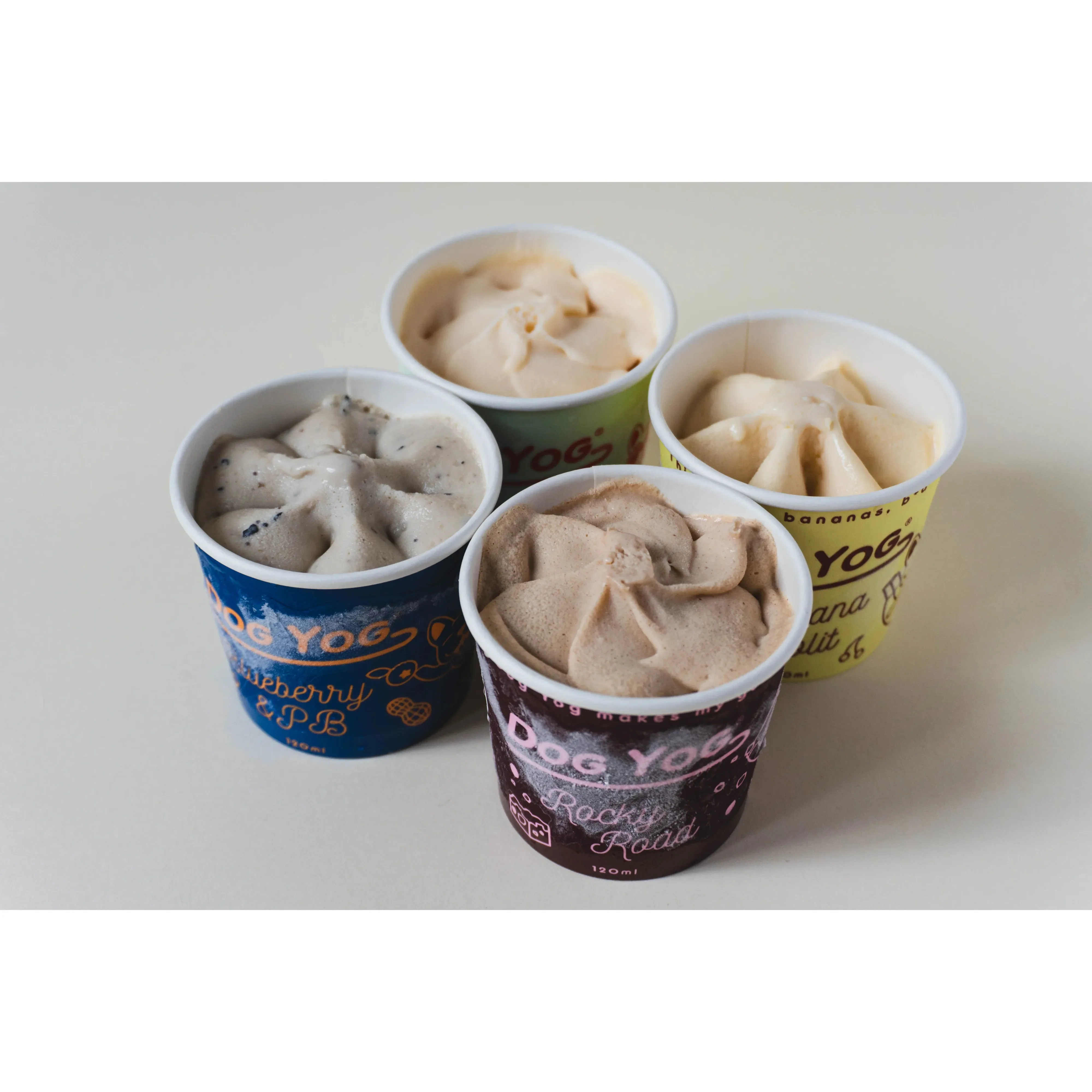 Dog Yog Frozen Dog Ice Cream Freezer Friendly 120ml Four Pack includes Blueberry Collagen, Strawberry Dreams, Rocky Road and Banana Split Flavours - Image 2