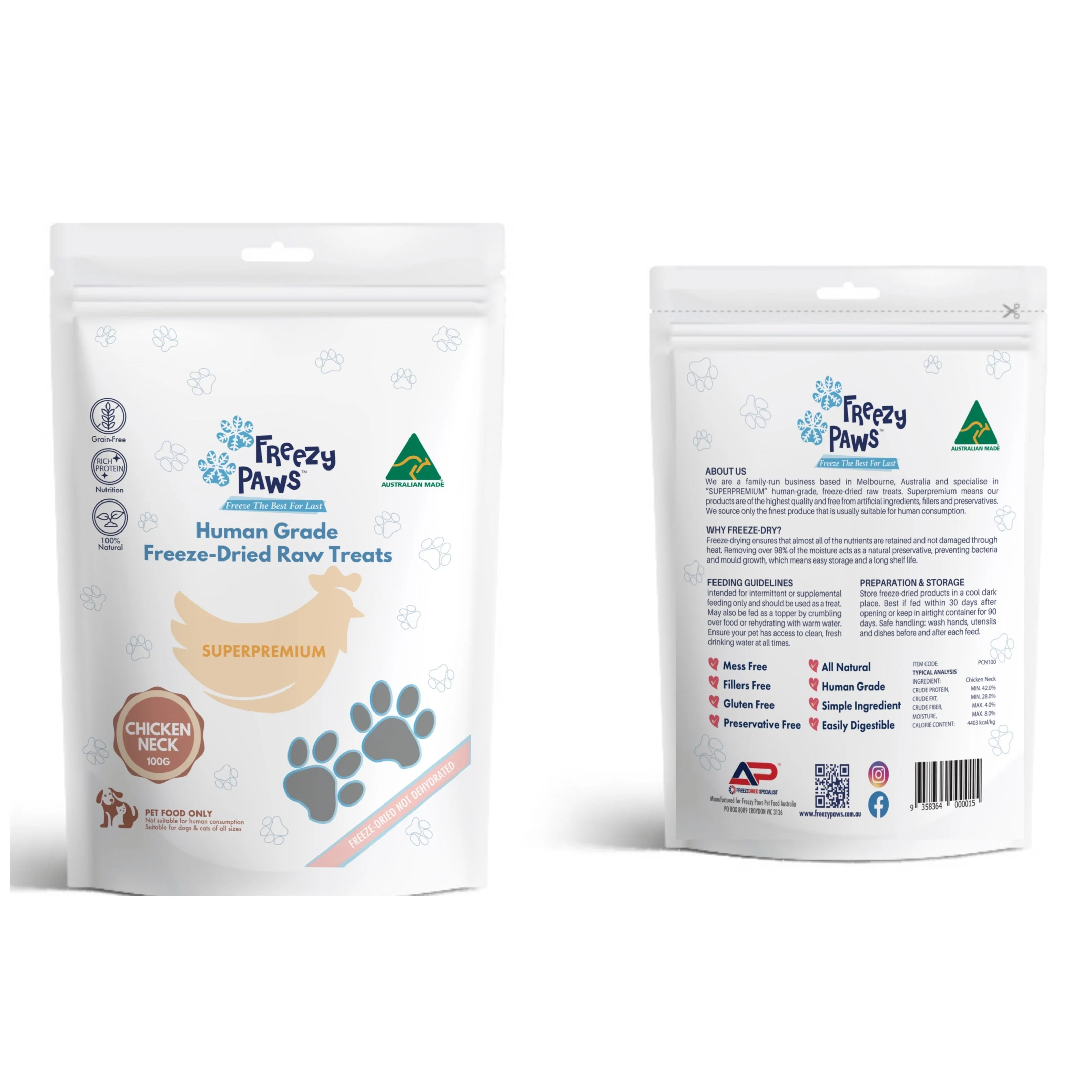 Freezy Paws Freeze Dried Chicken Necks Dog and Cat Treats 100g - Image 3