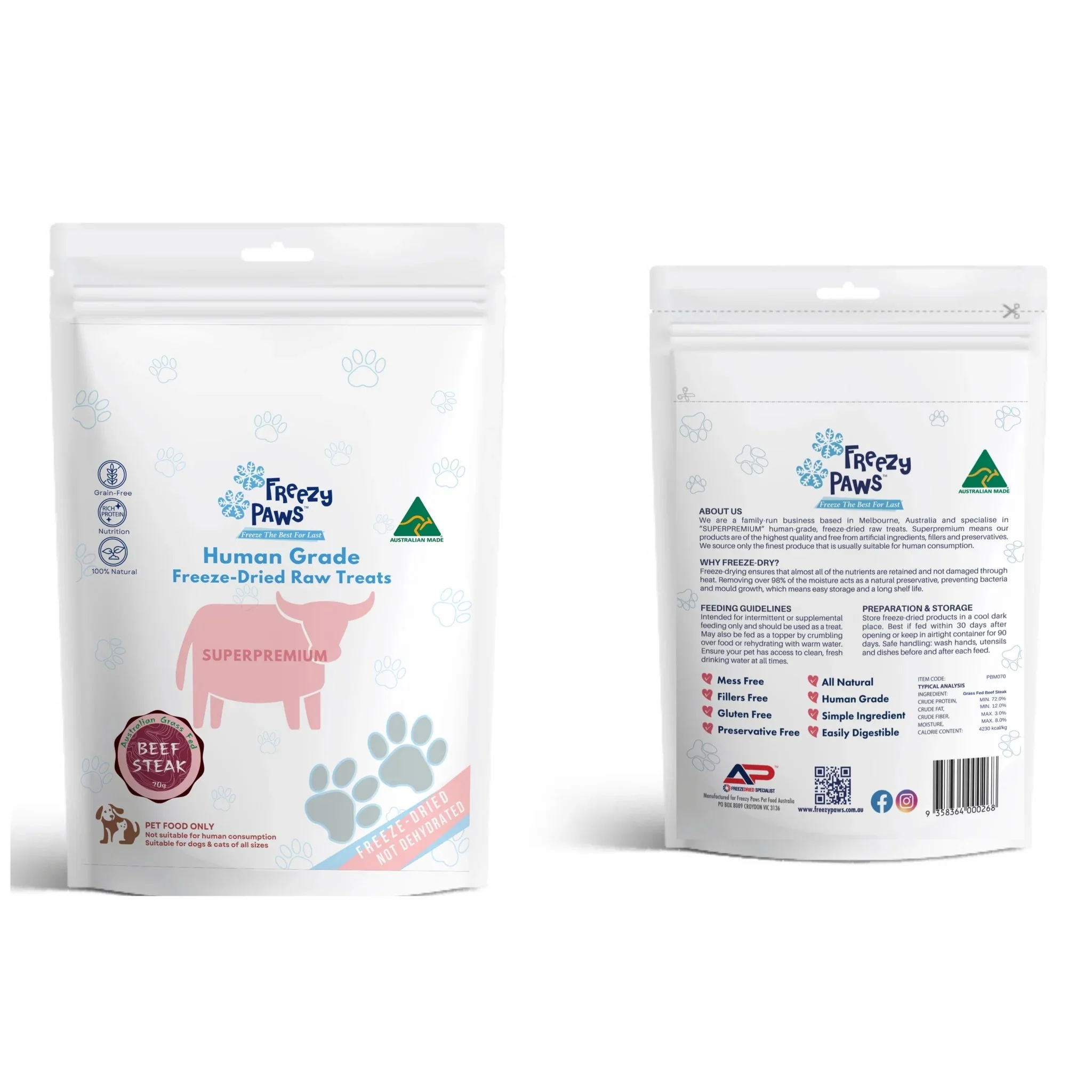 Freezy Paws Freeze Dried Grass Fed Beef Steak Dog and Cat Treats 70g - Image 2