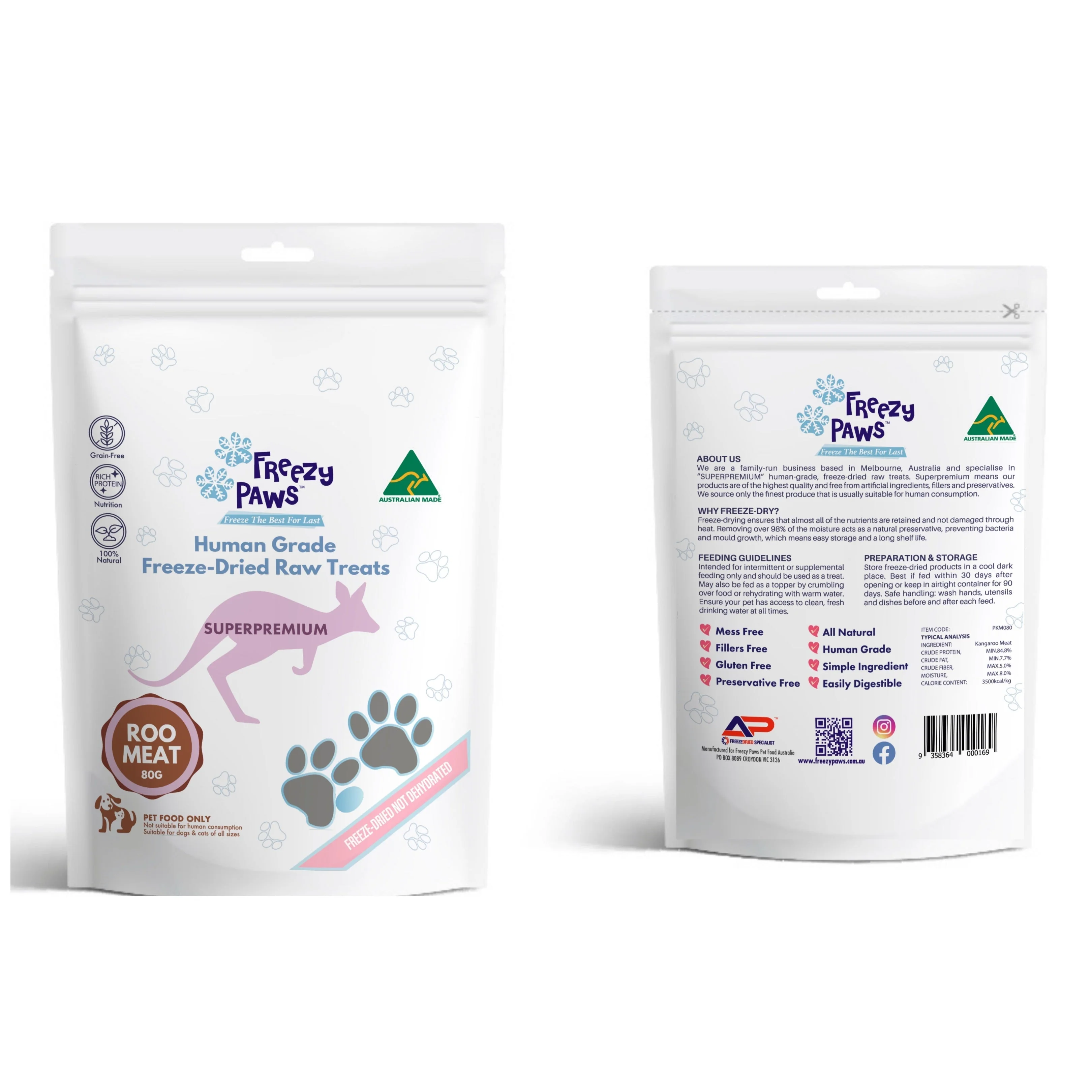 Freezy Paws Freeze Dried Kangaroo Meat Dog and Cat Treats 80g - Image 3