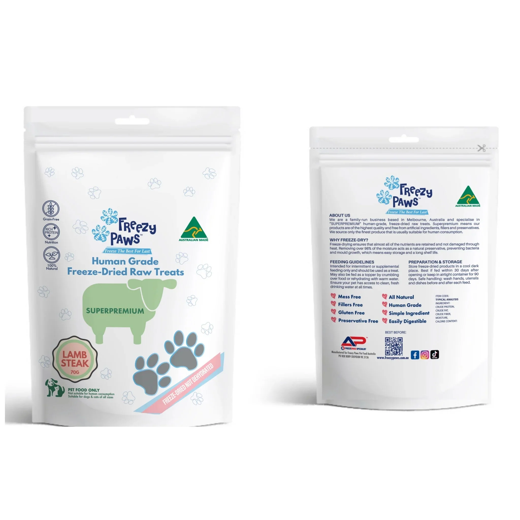 Freezy Paws Freeze Dried Lamb Steak Dog and Cat Treats 70g - Image 2