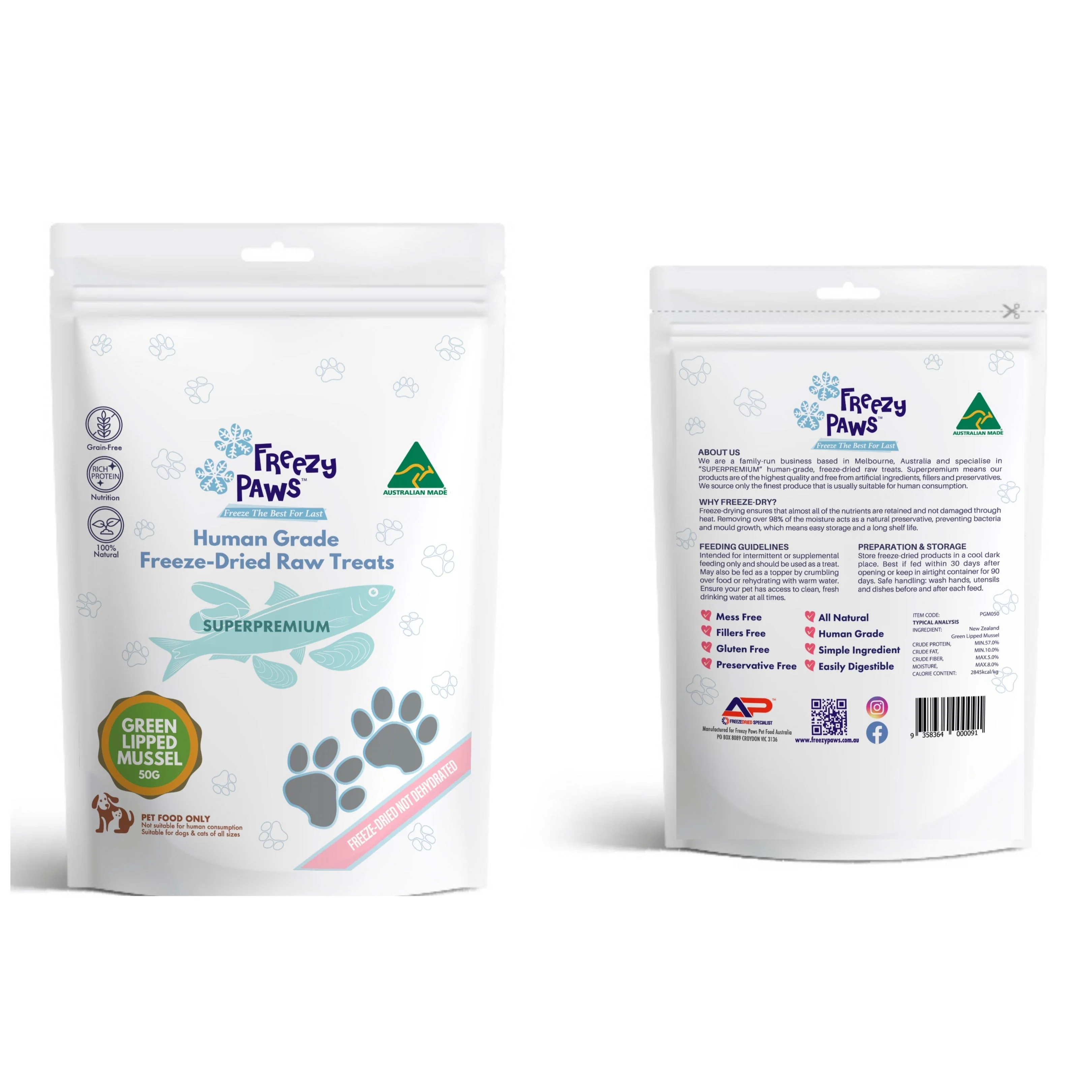 Freezy Paws Freeze Dried New Zealand Green Lipped Mussels Dog and Cat Treats 50g - Image 3