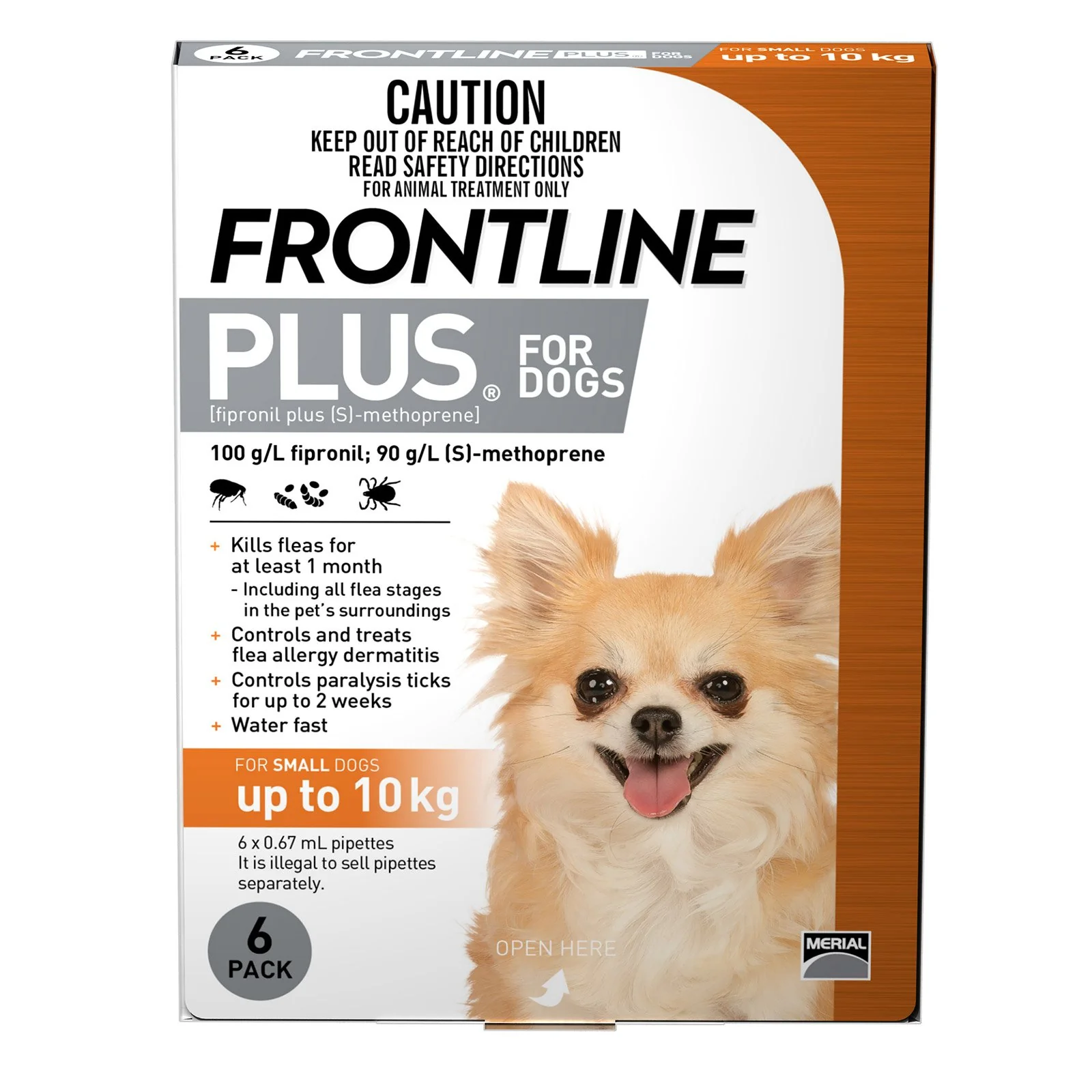 Frontline Plus Flea Treatment for Dogs 0-10kg Orange 6 Pack