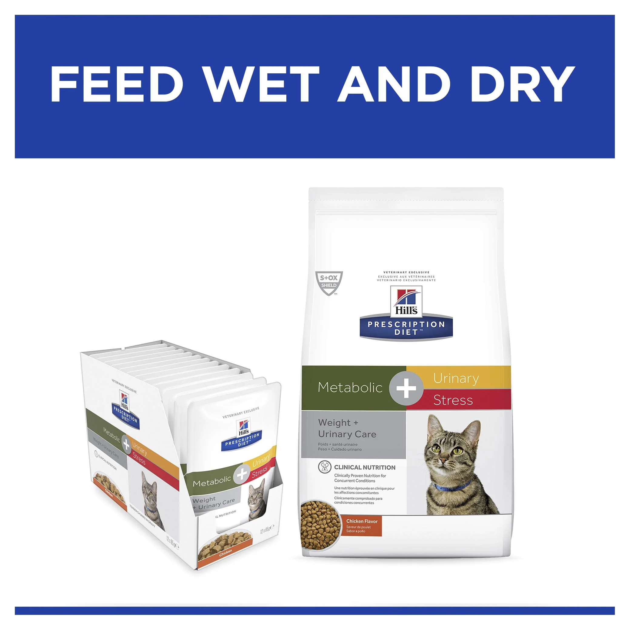 Hills Prescription Diet Cat Metabolic + Urinary Stress Weight and Urinary Care Chicken Wet Food Pouch 85g - Image 4