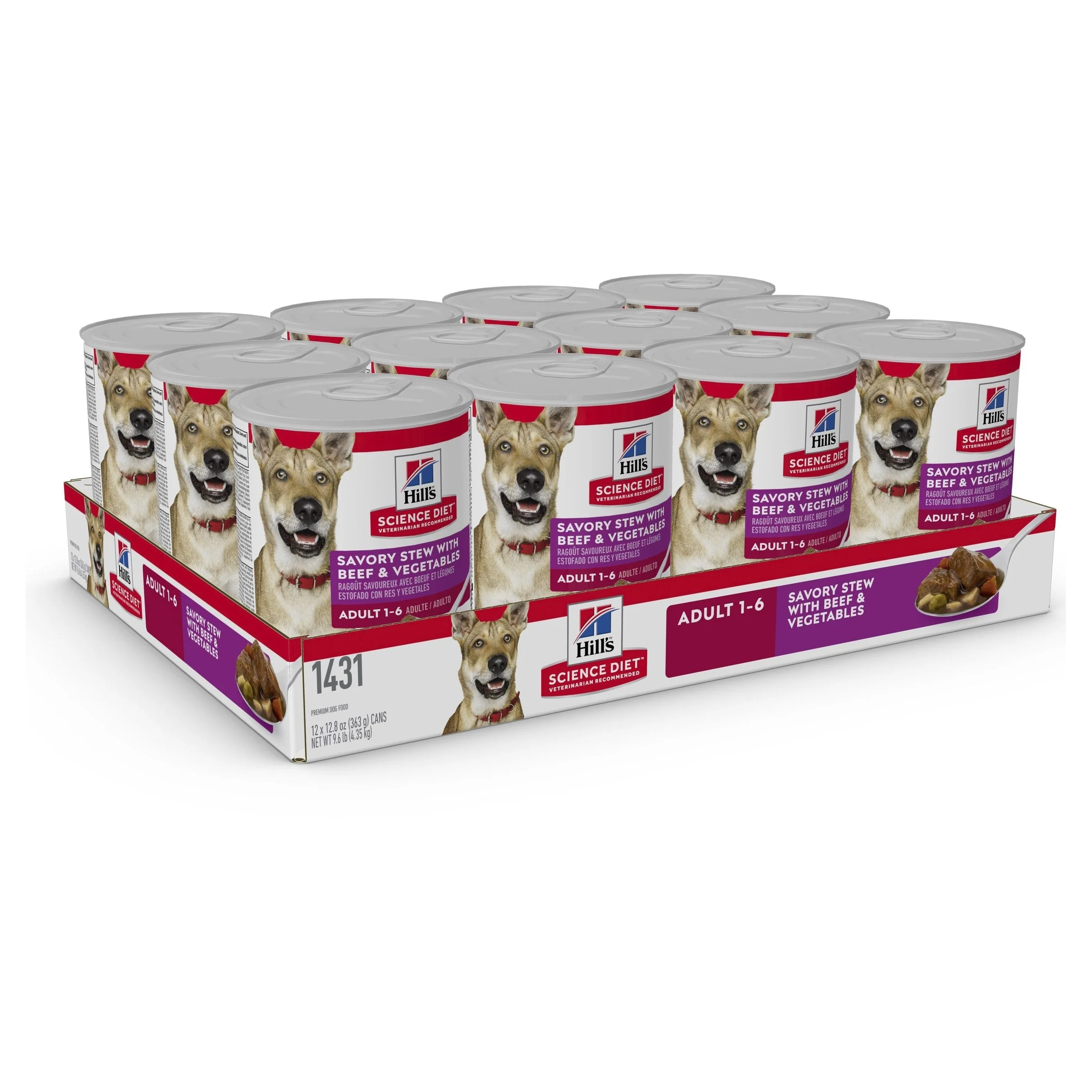 Hills Science Diet Adult Savoury Stew Beef and Vegetables Canned Dog Food 363g x 12