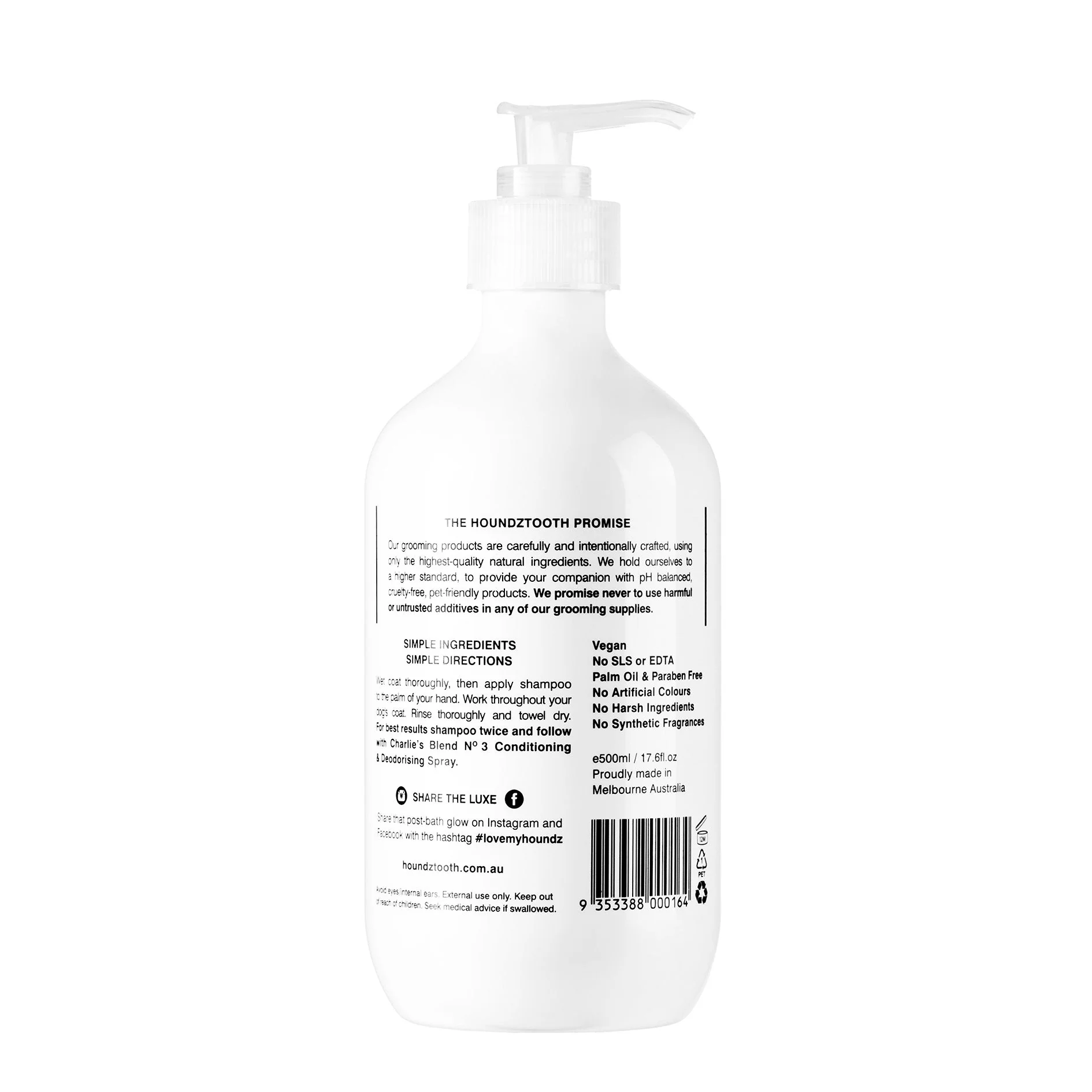 Houndztooth Charlies Blend No.3 Goat Milk Dog Shampoo 500ml - Image 2