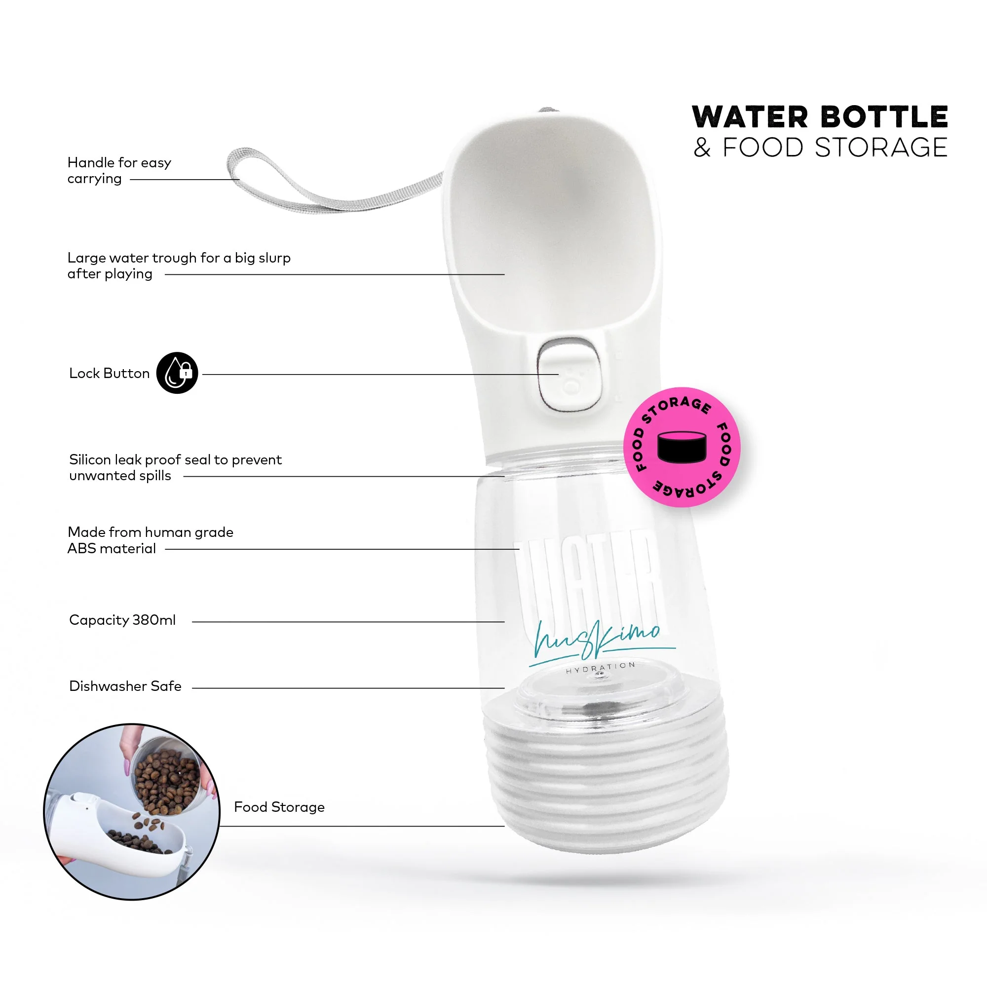 Huskimo Water Bottle with Food Storage 380ml - Image 3