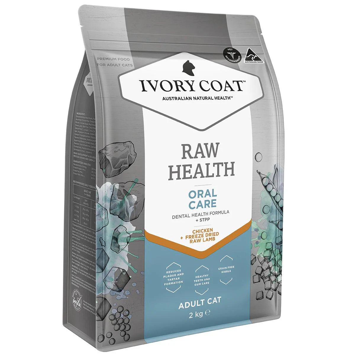 Ivory Coat Raw Health Adult Cat Oral Care Dry Food with Freeze Dried Chicken Pieces 2kg - Image 2