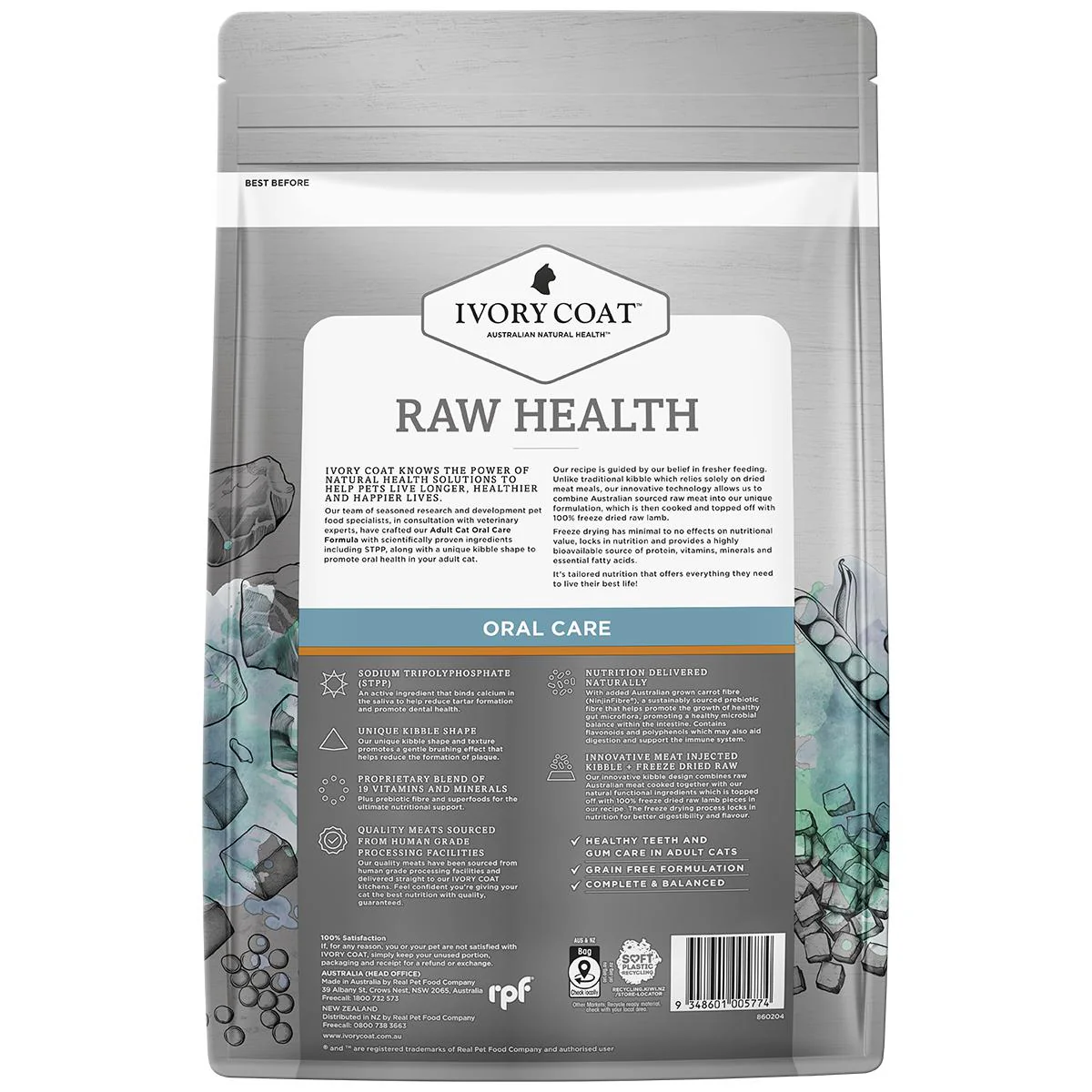 Ivory Coat Raw Health Adult Cat Oral Care Dry Food with Freeze Dried Chicken Pieces 2kg - Image 3