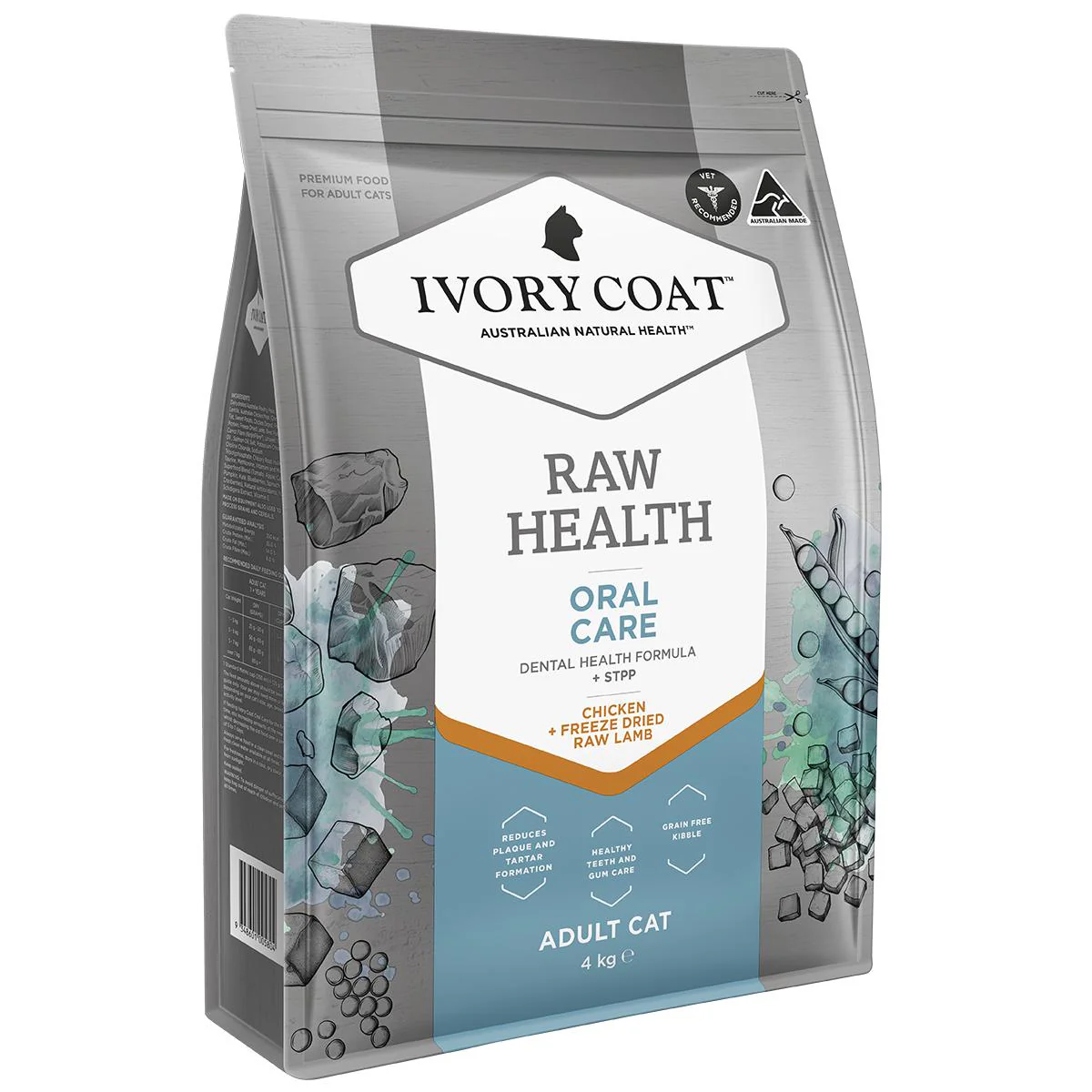 Ivory Coat Raw Health Adult Cat Oral Care Dry Food with Freeze Dried Chicken Pieces 4kg - Image 2