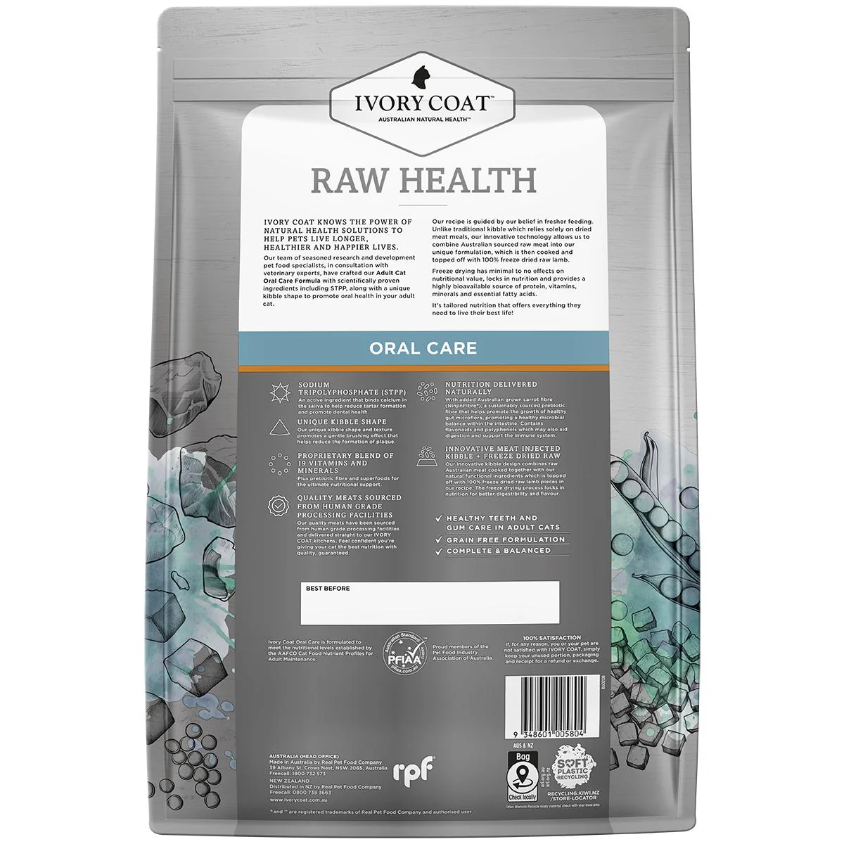 Ivory Coat Raw Health Adult Cat Oral Care Dry Food with Freeze Dried Chicken Pieces 4kg - Image 3