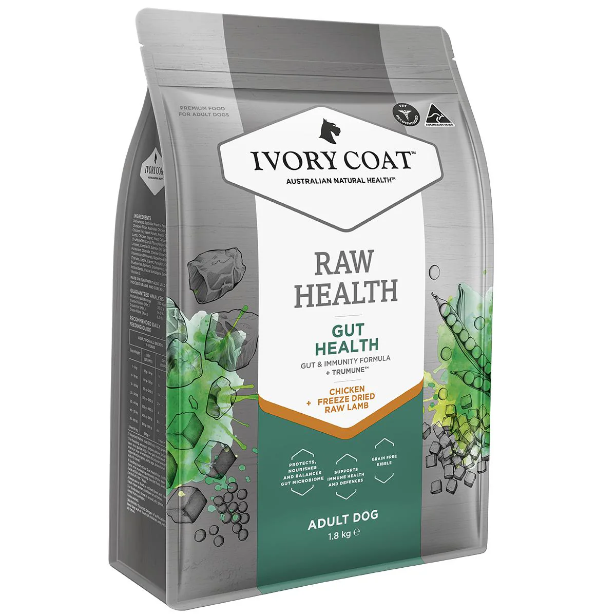 Ivory Coat Raw Health Adult Dog Gut Health Dry Food with Freeze Dried Chicken Pieces 1.8kg - Image 2