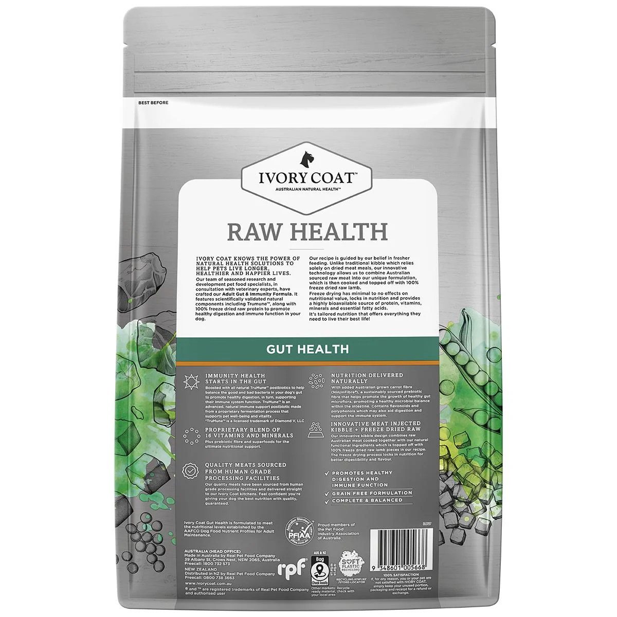 Ivory Coat Raw Health Adult Dog Gut Health Dry Food with Freeze Dried Chicken Pieces 1.8kg - Image 3