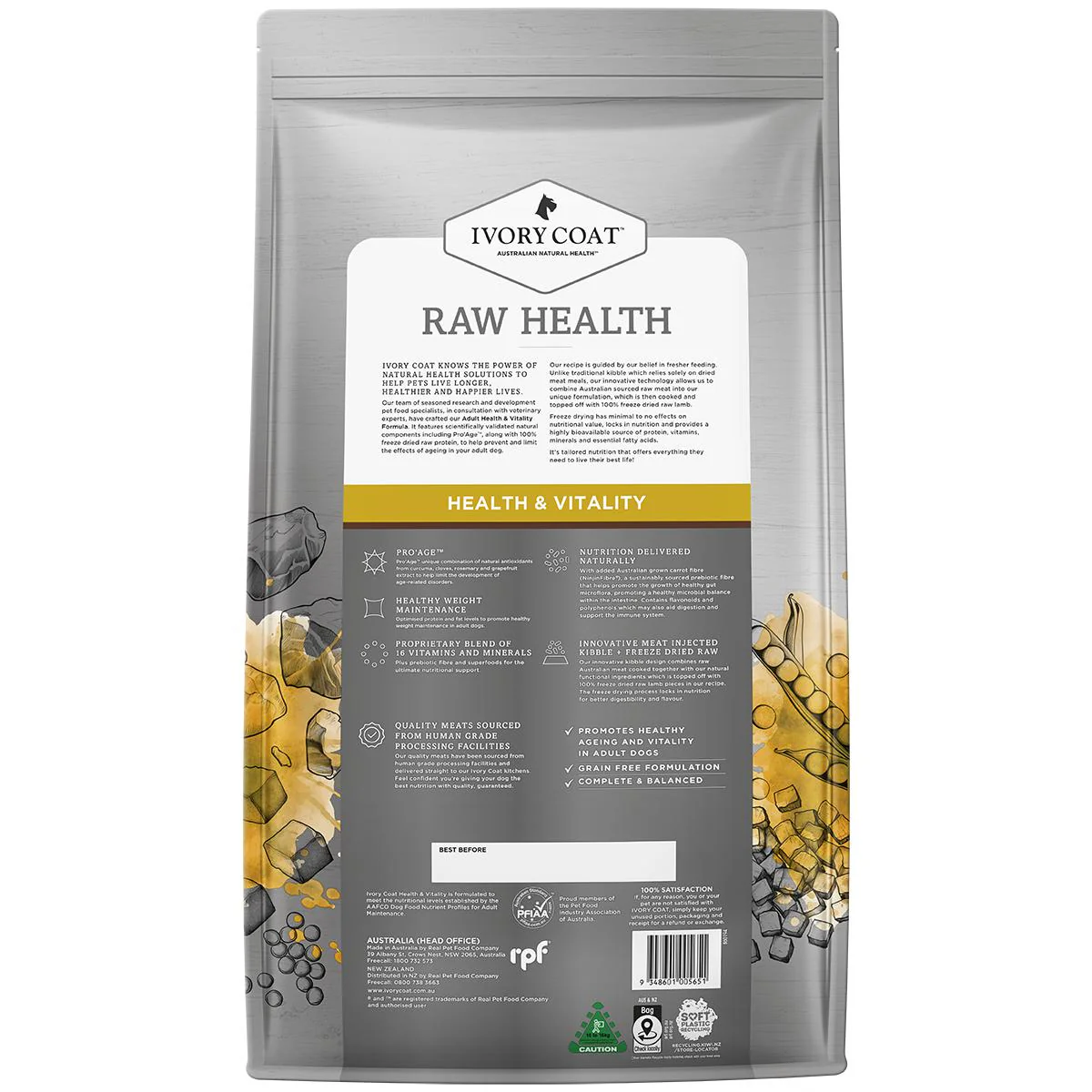 Ivory Coat Raw Health Adult Dog Longevity Dry Food with Freeze Dried Kangaroo Pieces 10kg - Image 3