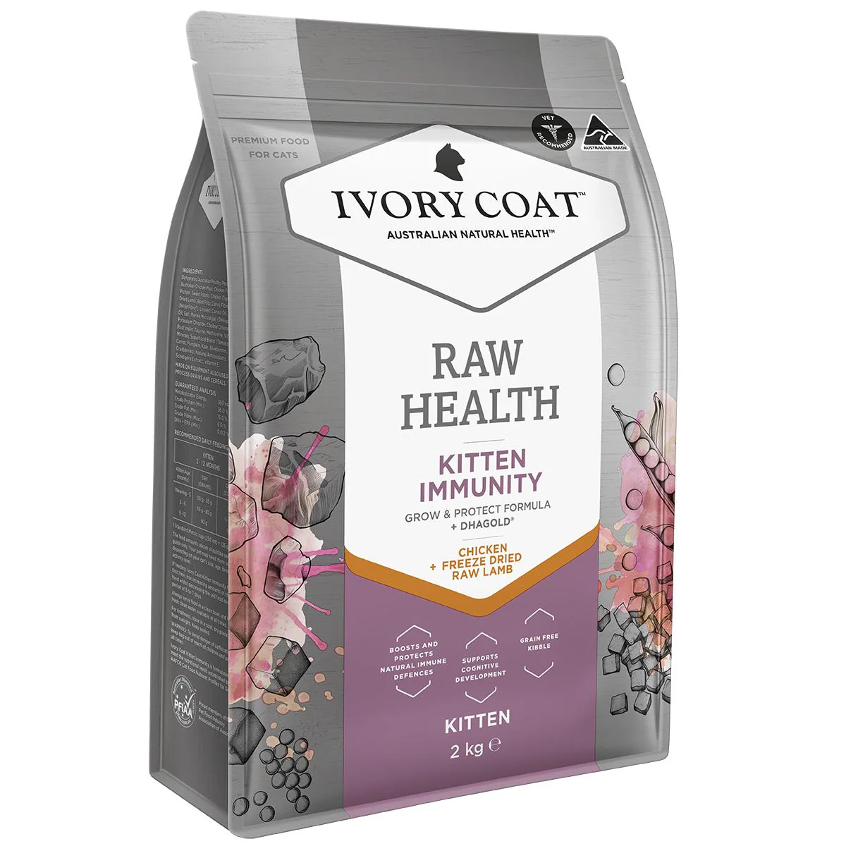 Ivory Coat Raw Health Kitten Immunity Dry Food with Freeze Dried Chicken Pieces 2kg - Image 2
