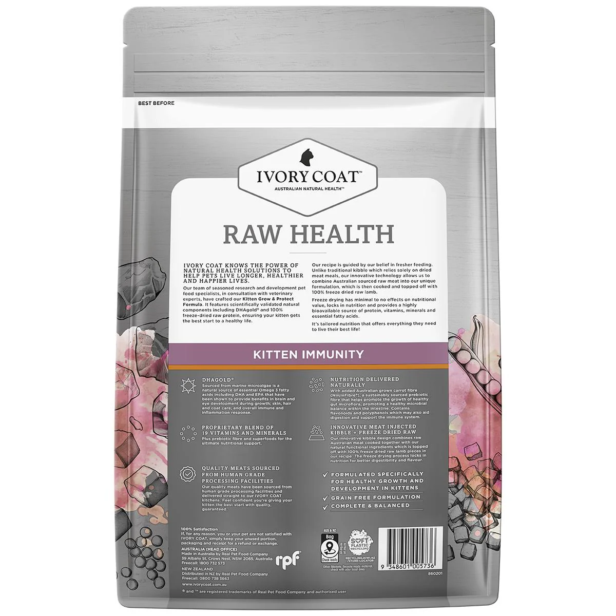 Ivory Coat Raw Health Kitten Immunity Dry Food with Freeze Dried Chicken Pieces 2kg - Image 3