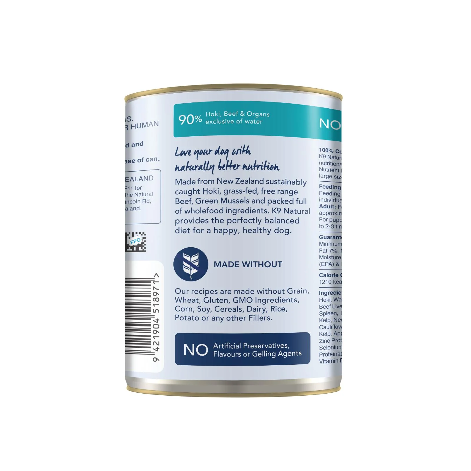 K9 Natural Hoki and Beef Feast Wet Dog Food 370g - Image 2