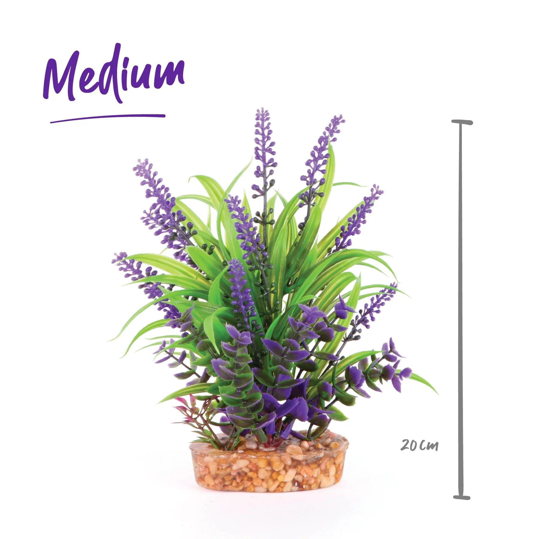 Kazoo Aquarium Artificial Plant with Thin Leaves and Purple Flowers Medium - Image 2