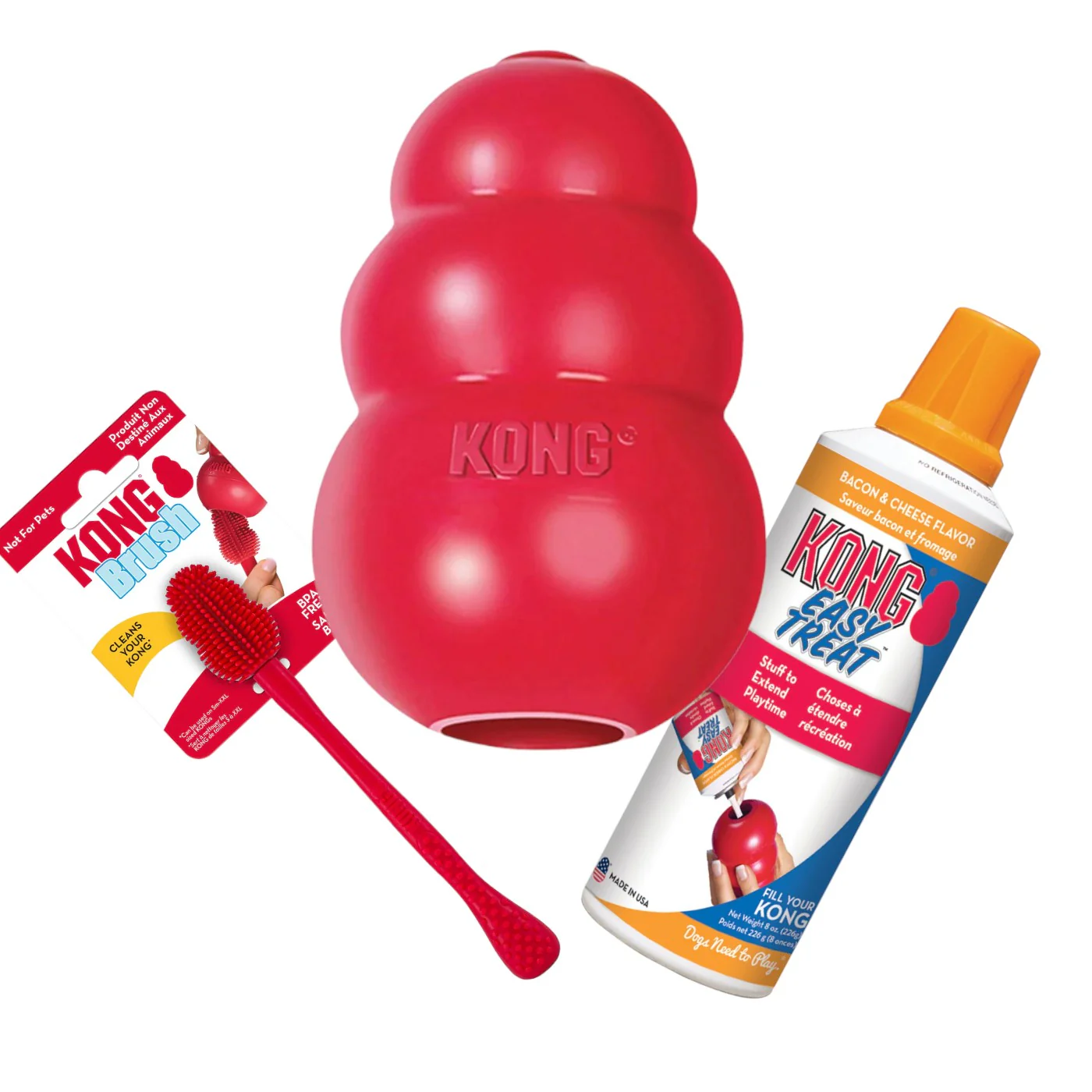 KONG Classic Medium Dog Toy Easy Treat and Cleaning Brush Bundle