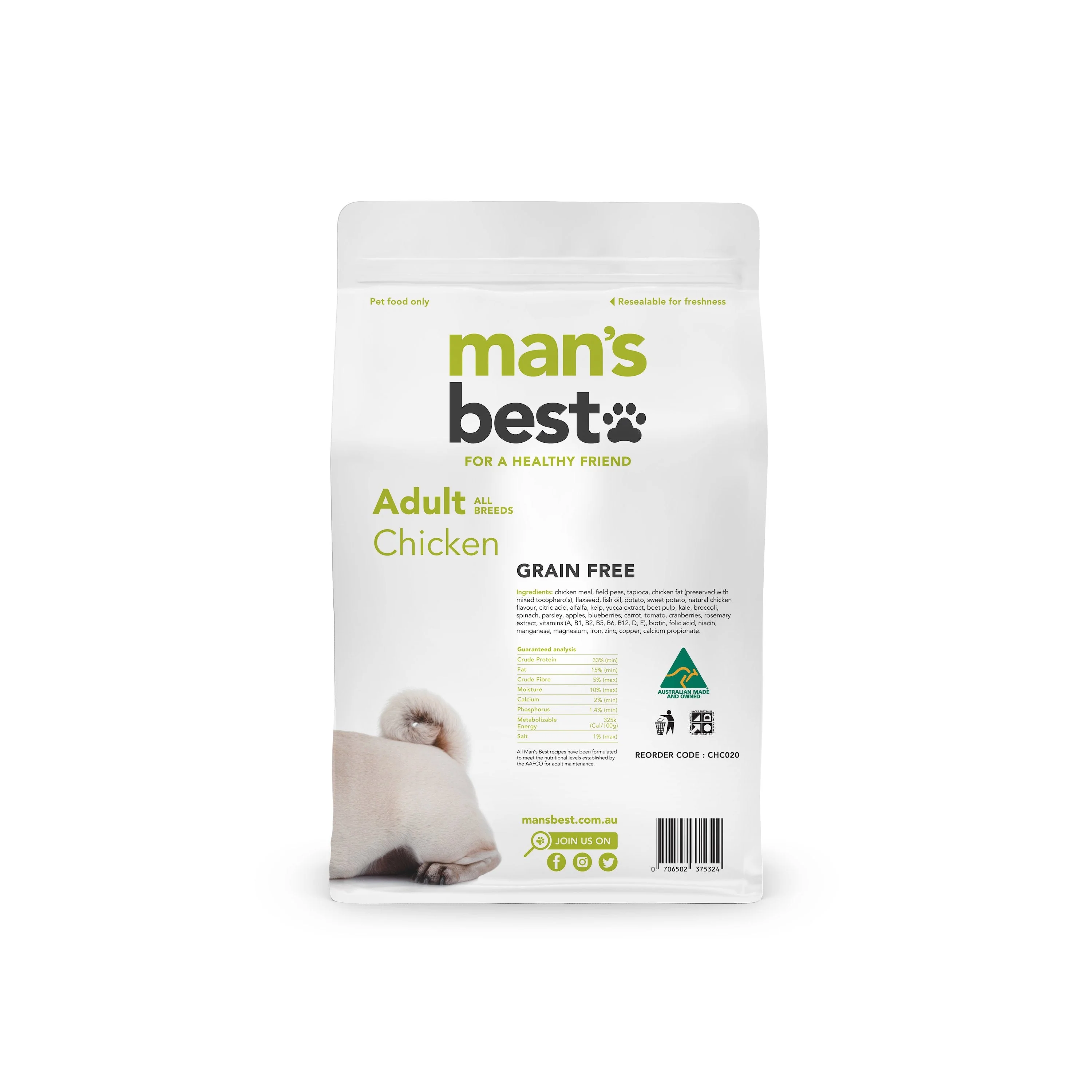 Mans Best Adult Premium Grain Free Chicken Dry Dog Food 2kg - Image 2