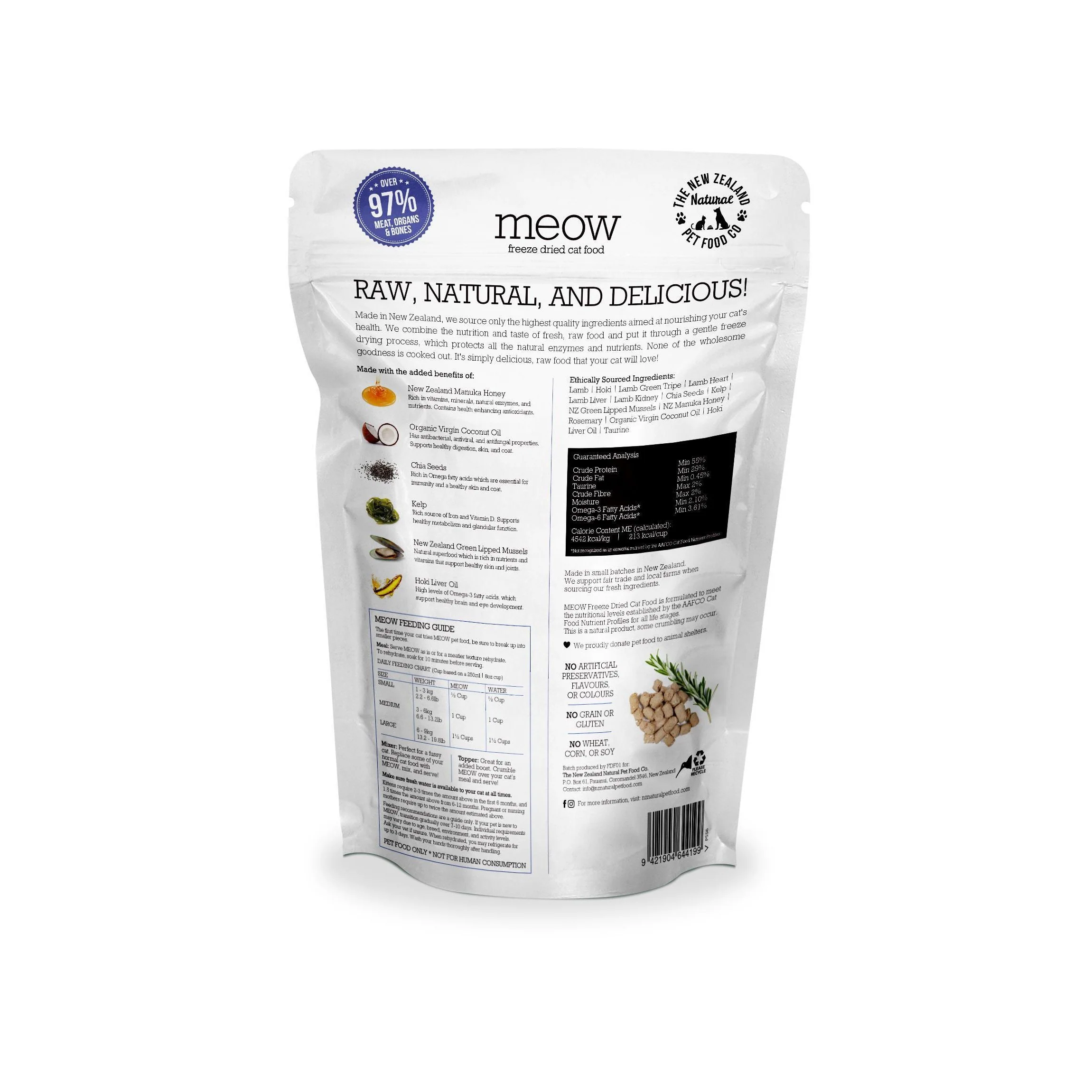 Meow Freeze Dried Cat Food Lamb & Hoki Fish 50g - Image 2