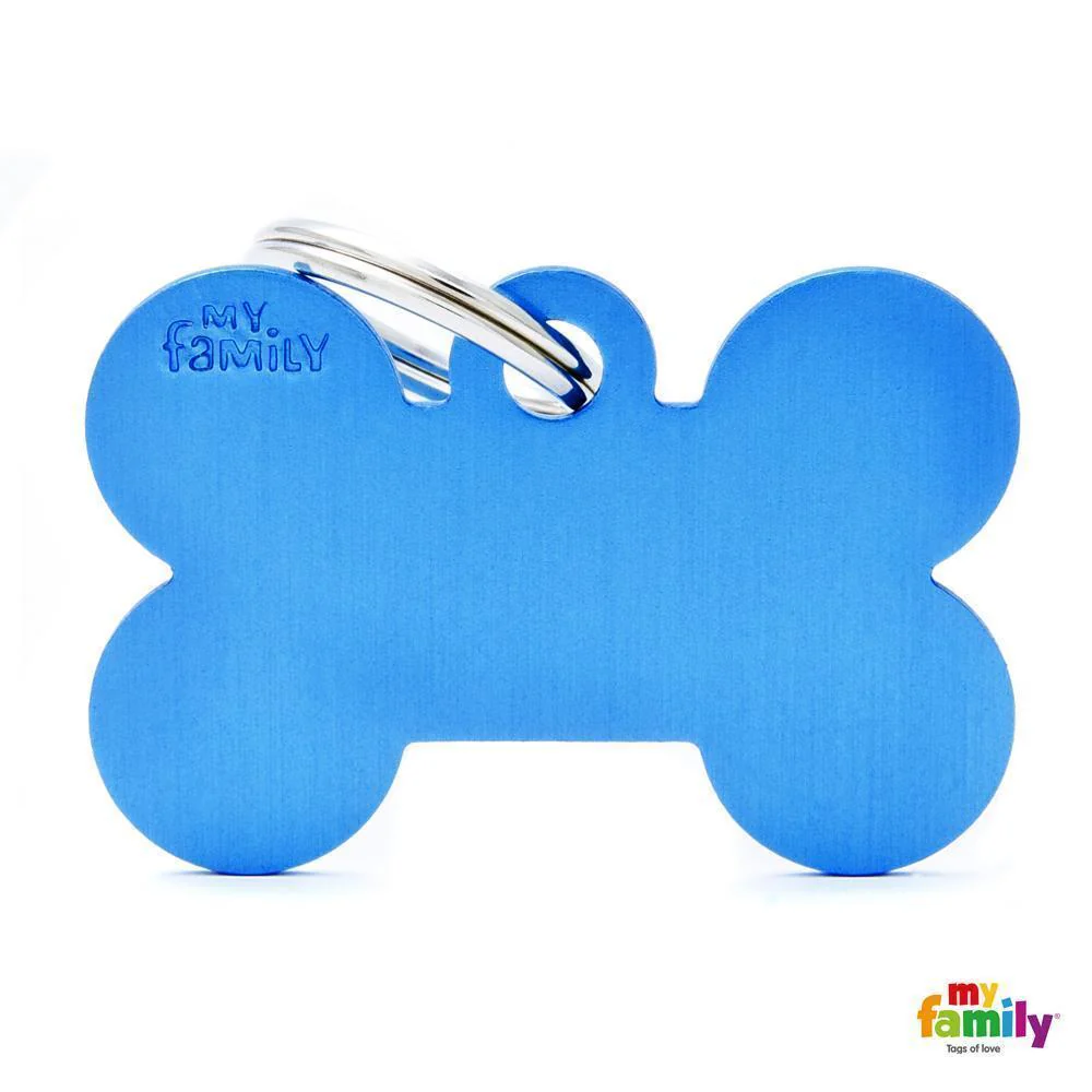 My Family Basic Bone Large Blue Dog Tag with Free Engraving