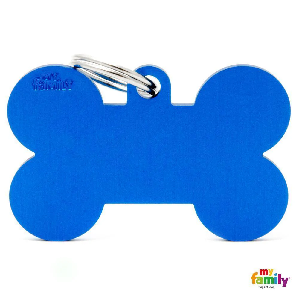 My Family Basic Bone Extra Large Blue Dog Tag with Free Engraving