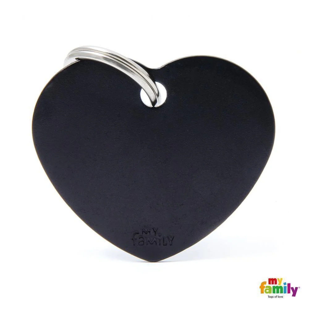 My Family Basic Heart Large Black Dog Tag with Free Engraving