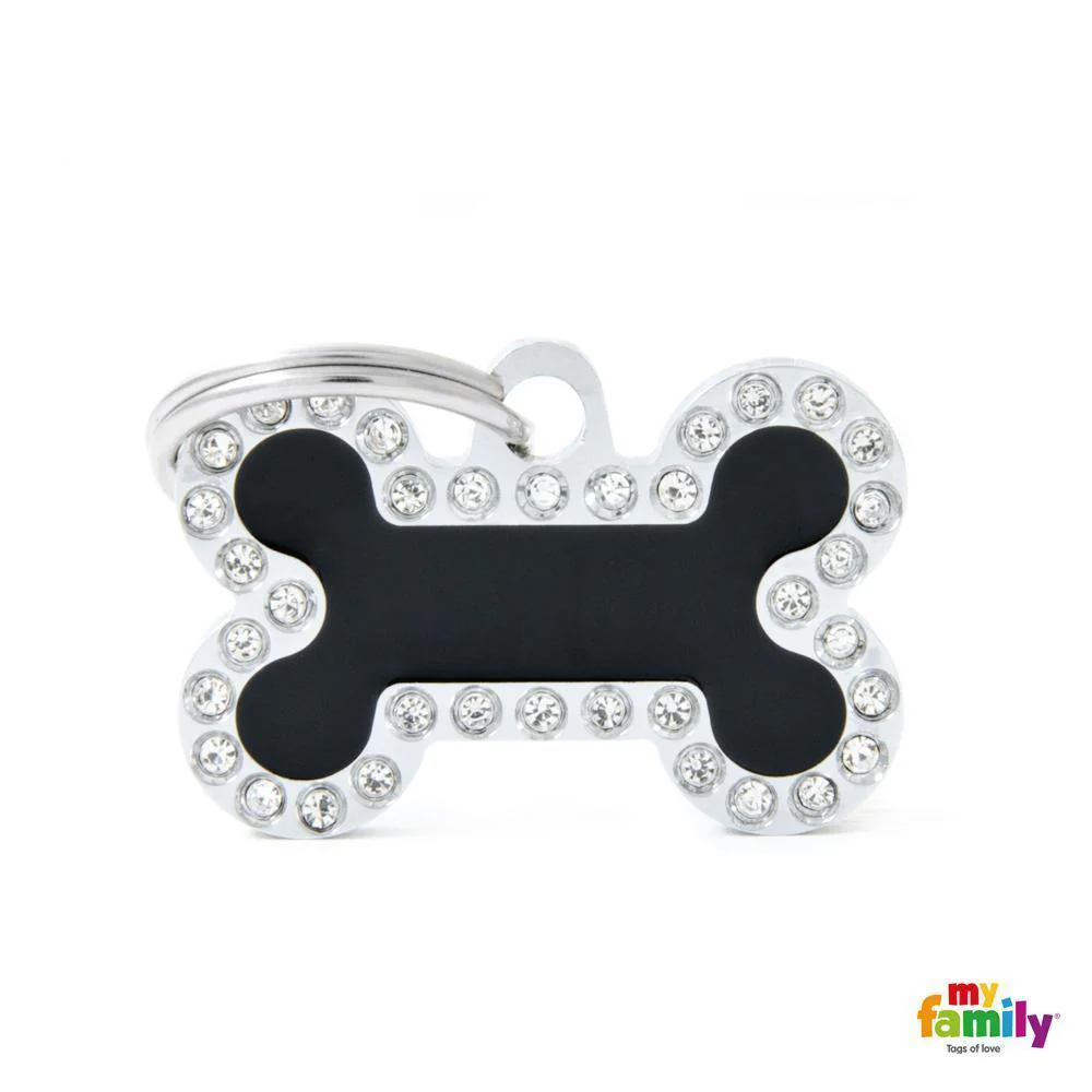 My Family Glam Small Bone Black Dog Tag with Free Engraving