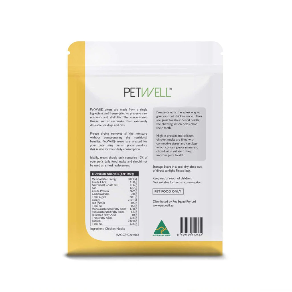 PetWell Freeze Dried Chicken Necks Treats for Dogs and Cats 100g - Image 2