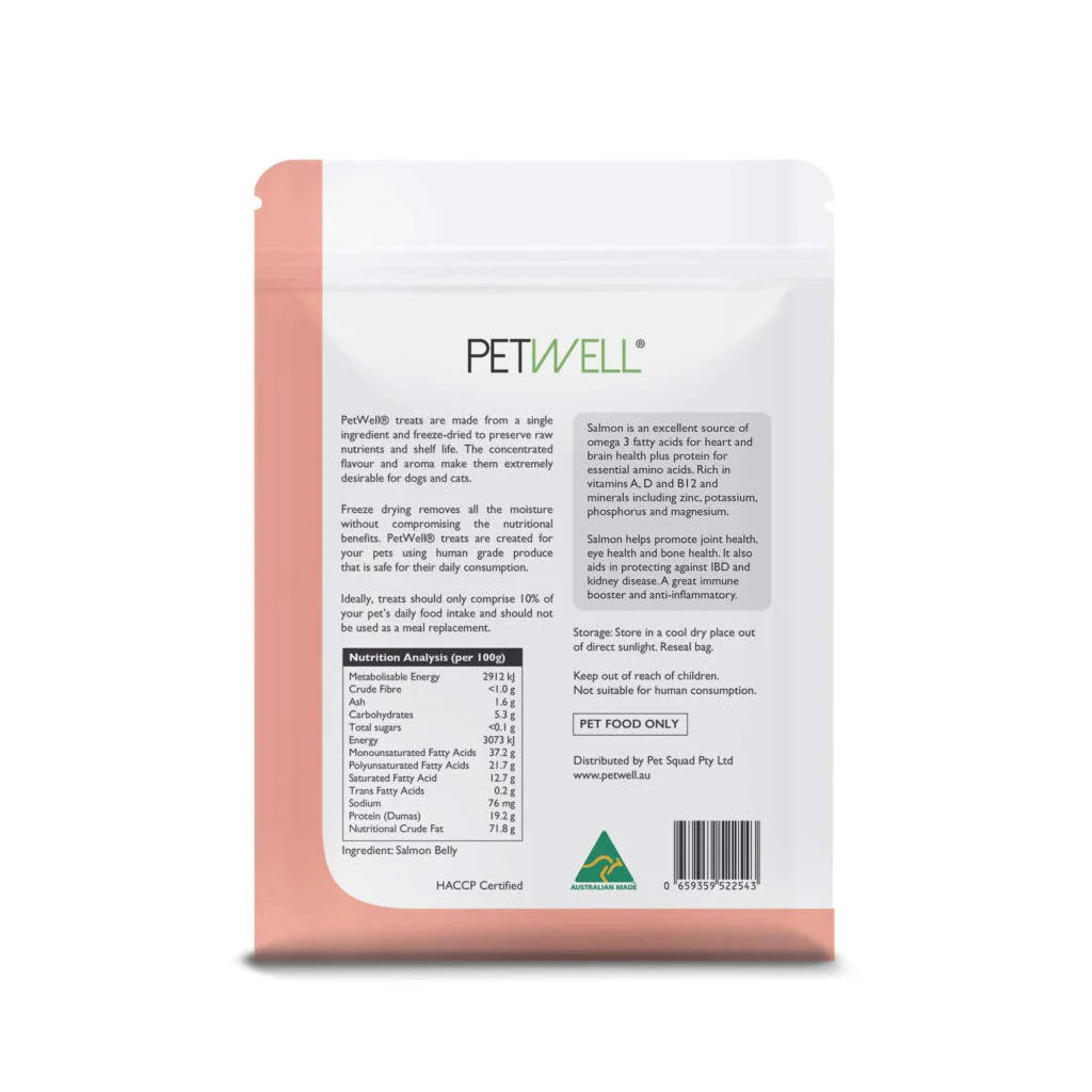 PetWell Freeze Dried Diced Salmon Fillets Treats for Dogs and Cats 80g - Image 3