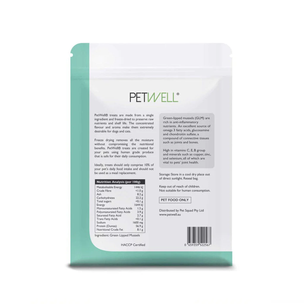 PetWell Freeze Dried New Zealand Green Lipped Mussels Treats for Dogs and Cats 50g - Image 3