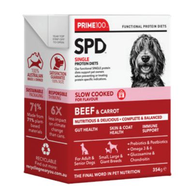 Prime 100 Slow Cooked SPD Beef and Carrot Dog Food 354g x 12 - Image 4