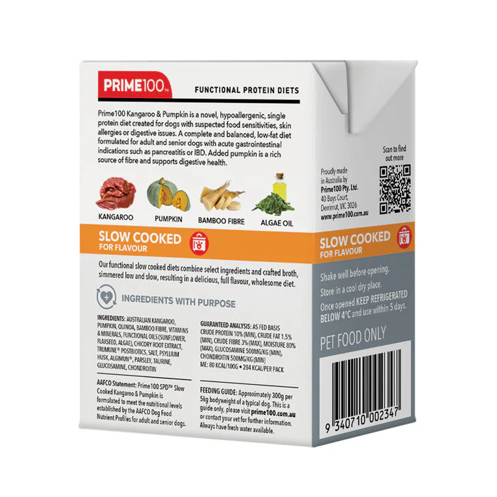 Prime 100 Slow Cooked Kangaroo and Pumpkin Dog Food 354g x12 - Image 9