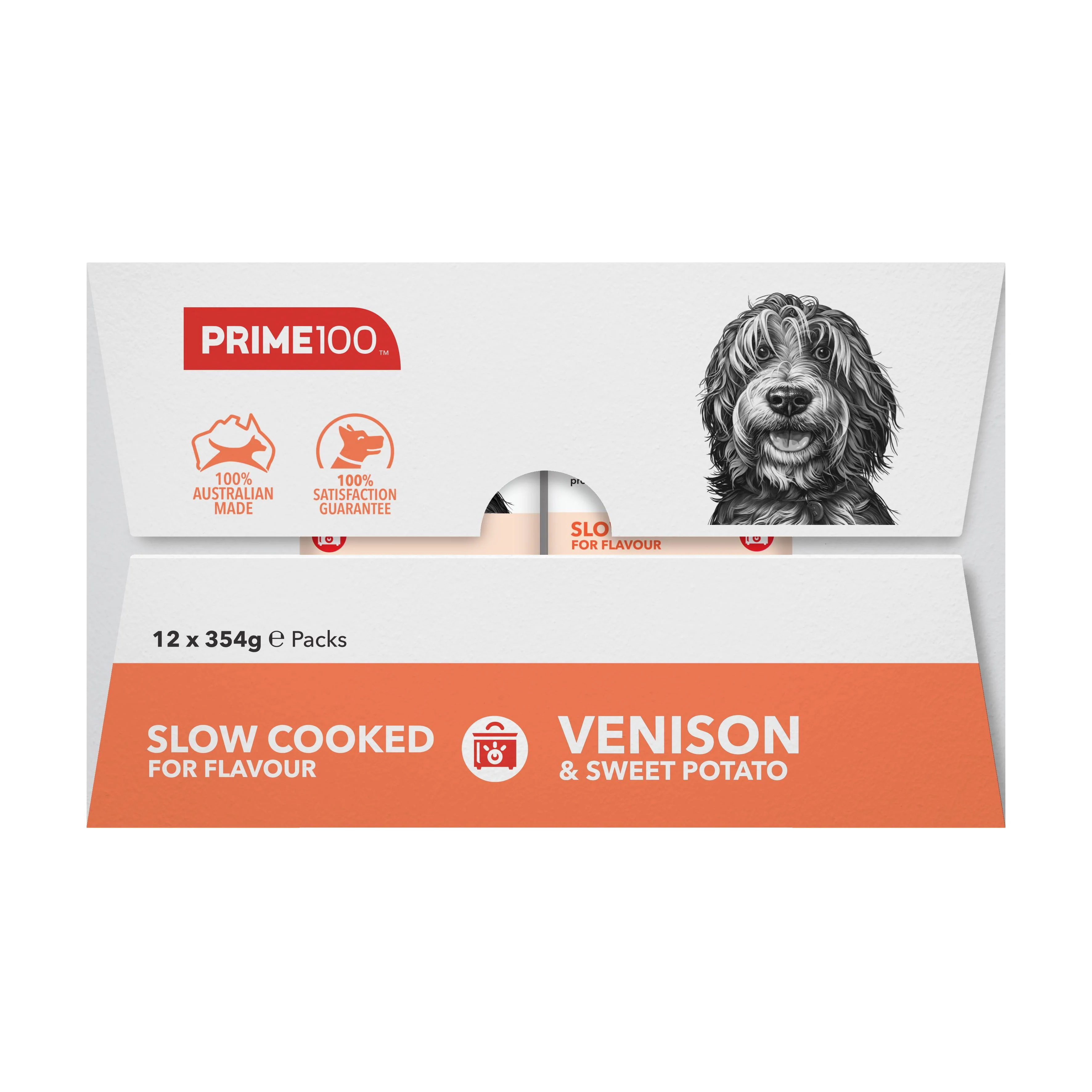 Prime 100 Slow Cooked SPD Venision and Sweet Potato Dog Food 354gx12