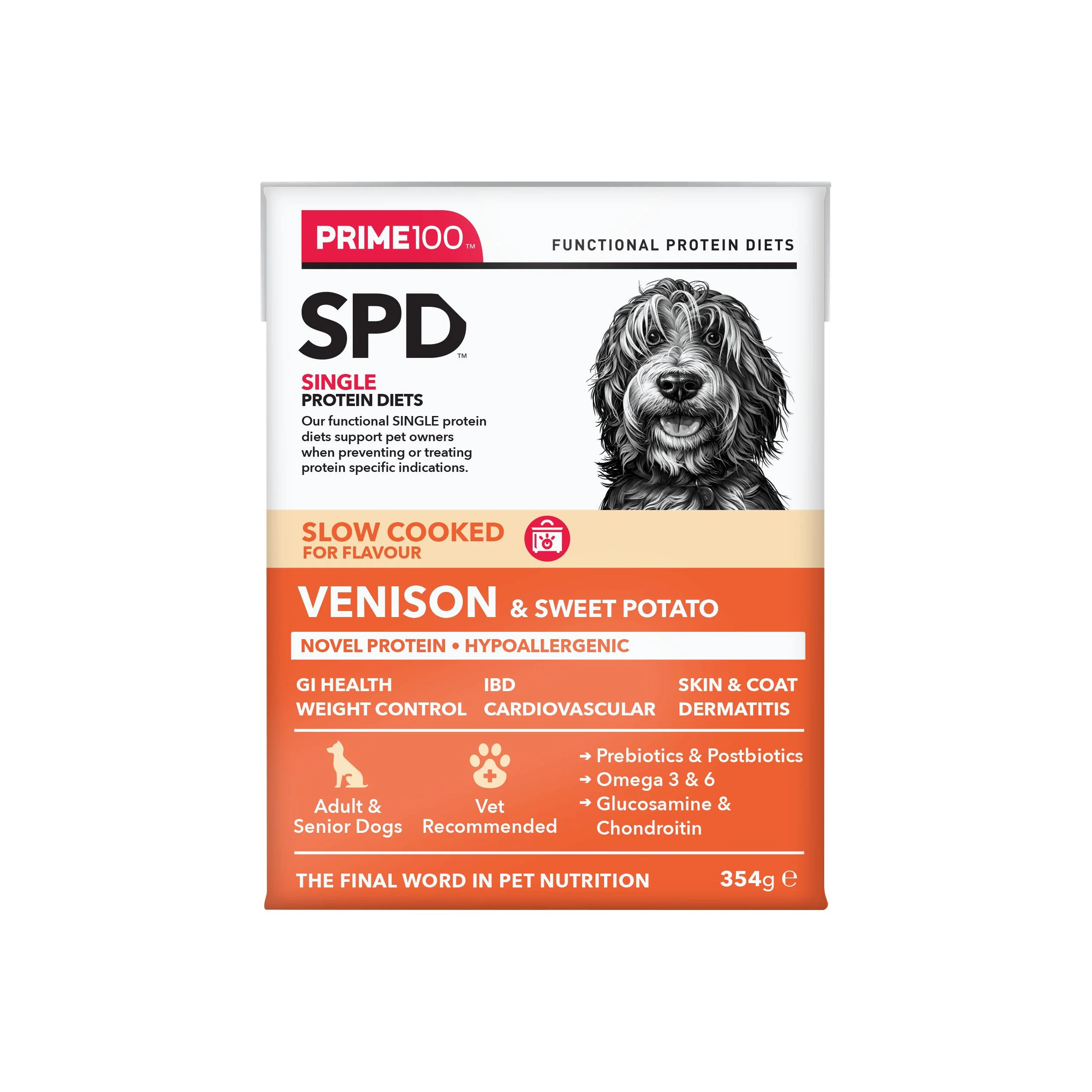 Prime 100 Slow Cooked SPD Venision and Sweet Potato Dog Food 354gx12 - Image 2