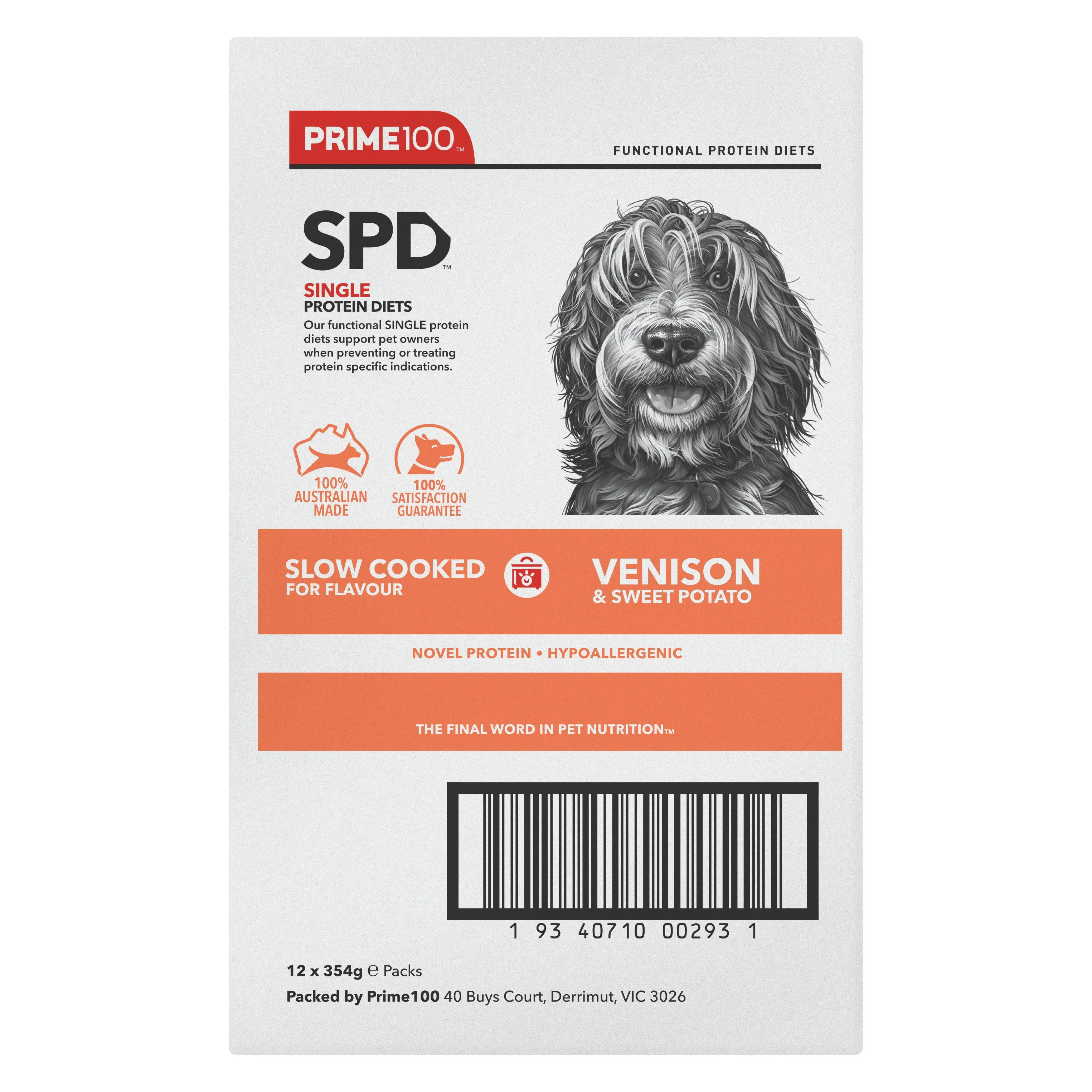 Prime 100 Slow Cooked SPD Venision and Sweet Potato Dog Food 354gx12 - Image 4